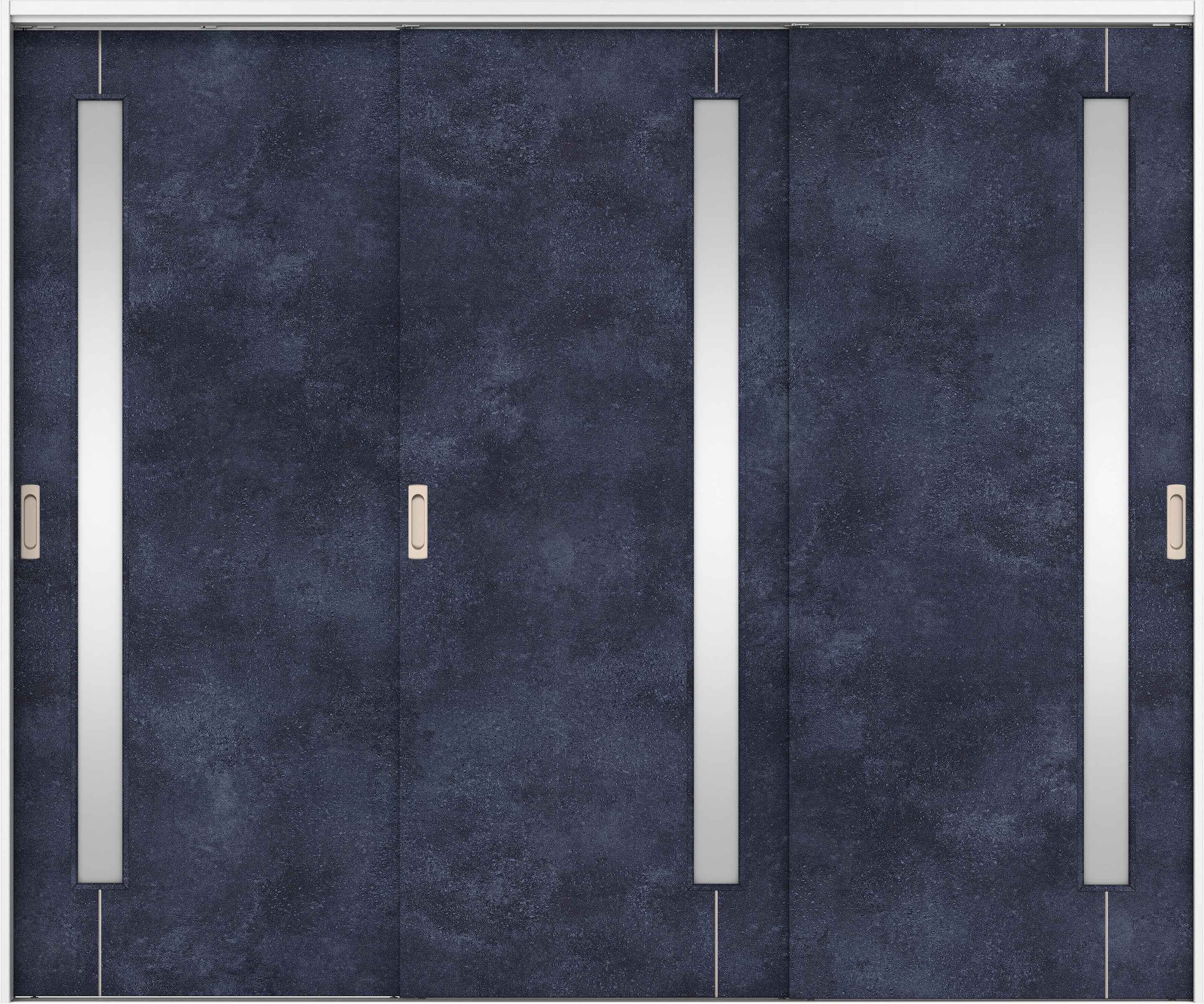 リビングドア　イエリア　吊戸・３枚引違　扉セット　Ｄ４デザイン　２４３７幅用　２０００高　〈コバルトブルー柄〉　左右兼用　錠なし　ラクラクローズ付用