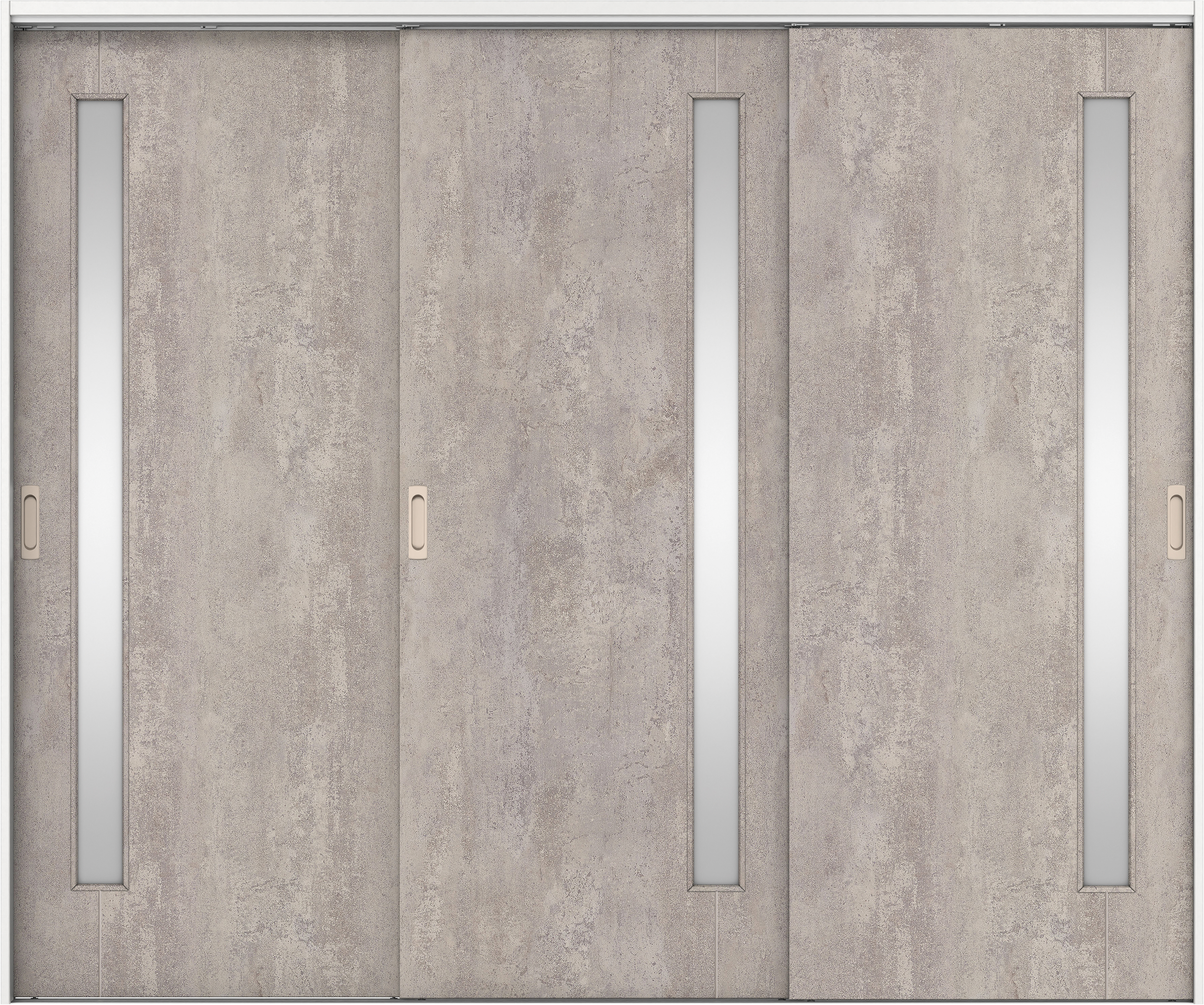 リビングドア　イエリア　吊戸・３枚引違　扉セット　Ｄ４デザイン　２４３７幅用　２０００高　〈コンクリートグレー柄〉　左右兼用　錠なし　ラクラクローズ付用