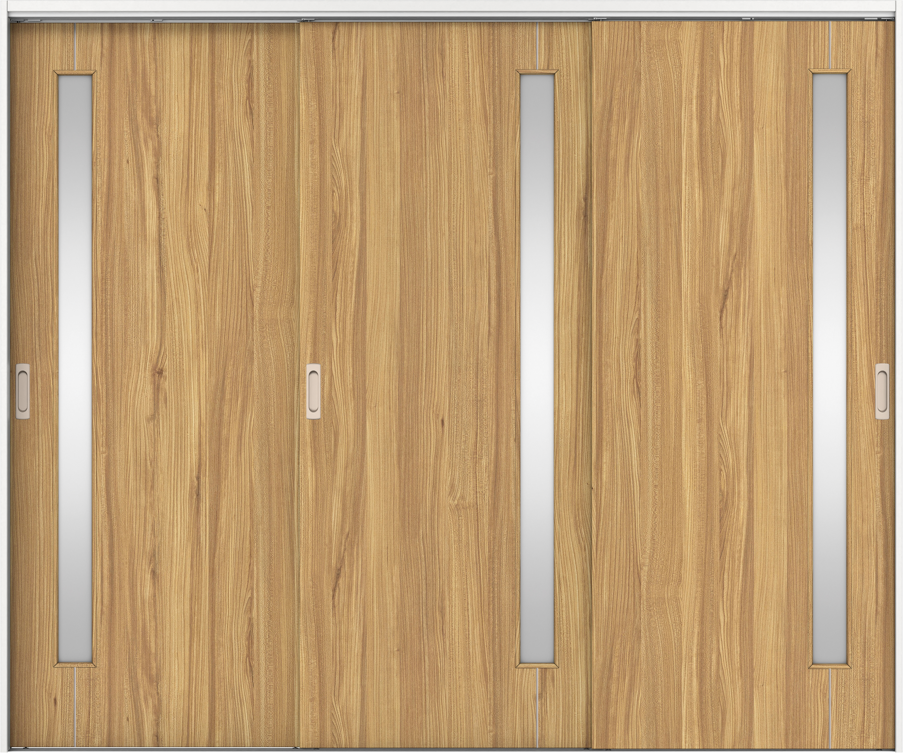 リビングドア　イエリア　吊戸・３枚引違　扉セット　Ｄ４デザイン　２４３７幅用　２０００高　〈シナモンブラウン柄〉　左右兼用　錠なし　ラクラクローズ付用