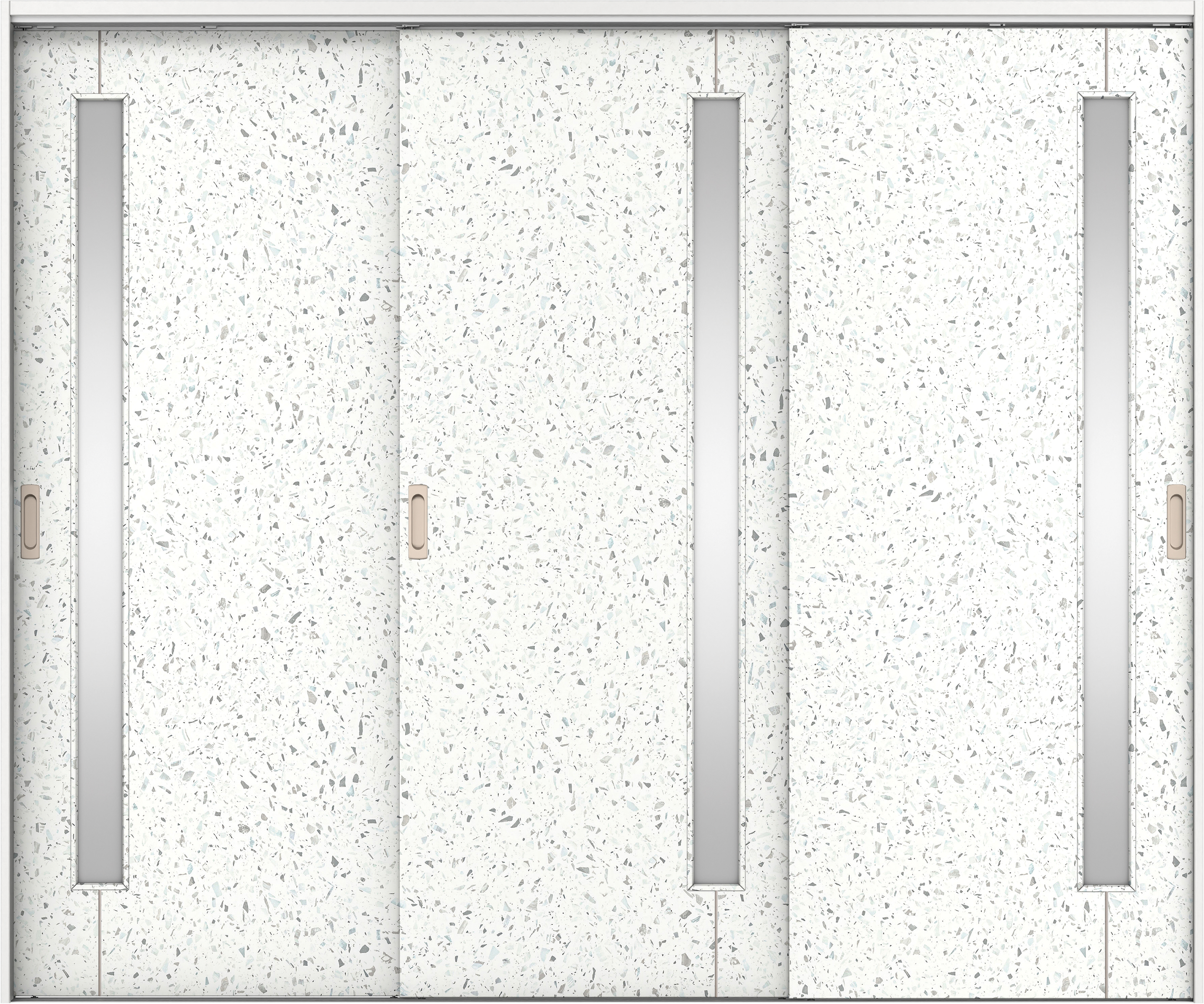 リビングドア　イエリア　吊戸・３枚引違　扉セット　Ｄ４デザイン　２４３７幅用　２０００高　〈テラゾホワイト柄〉　左右兼用　錠なし　ラクラクローズ付用