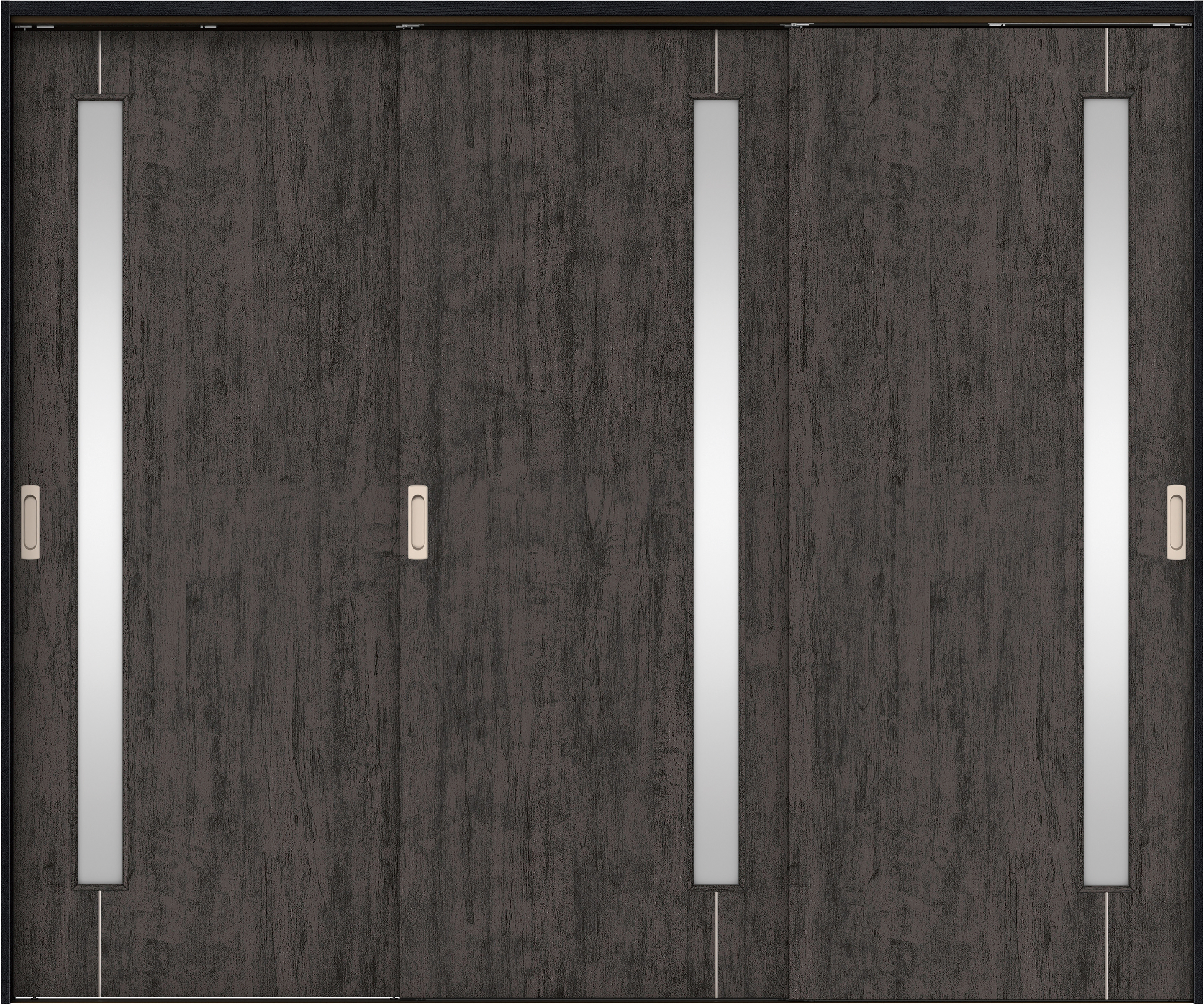 リビングドア　イエリア　吊戸・３枚引違　扉セット　Ｄ４デザイン　２４３７幅用　２０００高　〈ドライブラック柄〉　左右兼用　錠なし　ラクラクローズ付用