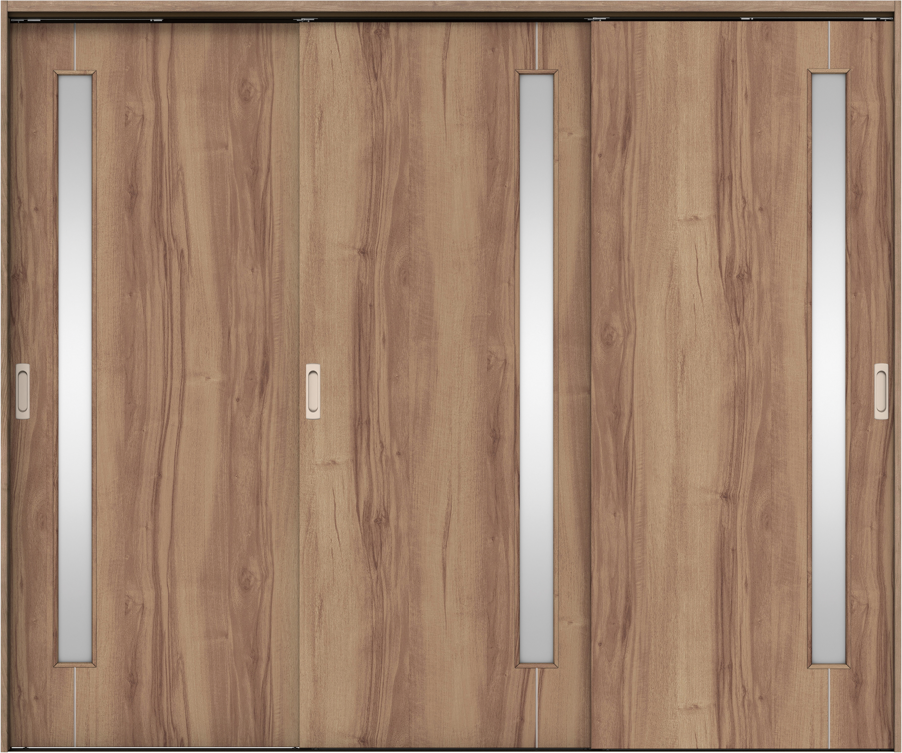 リビングドア　イエリア　吊戸・３枚引違　扉セット　Ｄ４デザイン　２４３７幅用　２０００高　〈バームブラウン柄〉　左右兼用　錠なし　ラクラクローズ付用