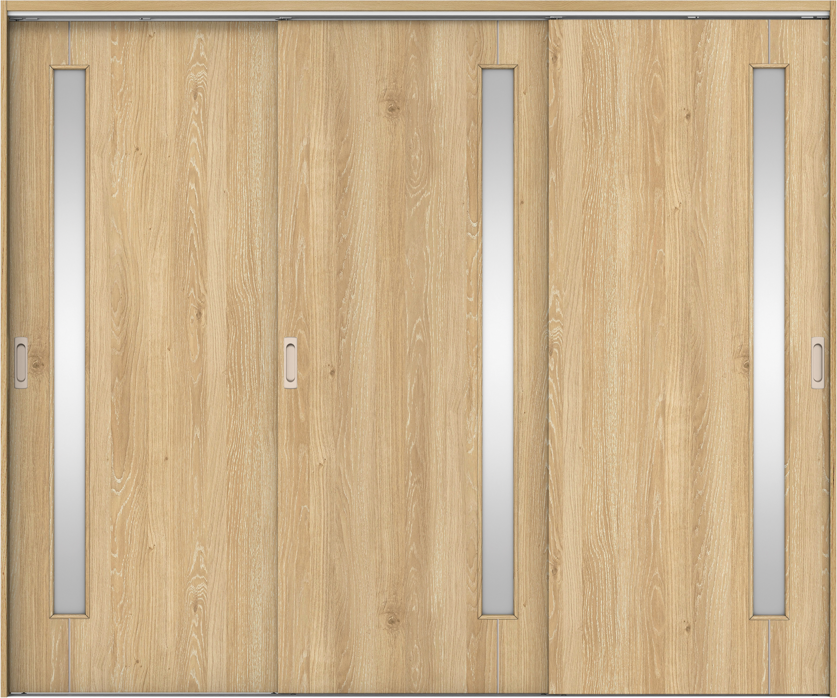 リビングドア　イエリア　吊戸・３枚引違　扉セット　Ｄ４デザイン　２４３７幅用　２０００高　〈ミルキーオーカー柄〉　左右兼用　錠なし　ラクラクローズ付用