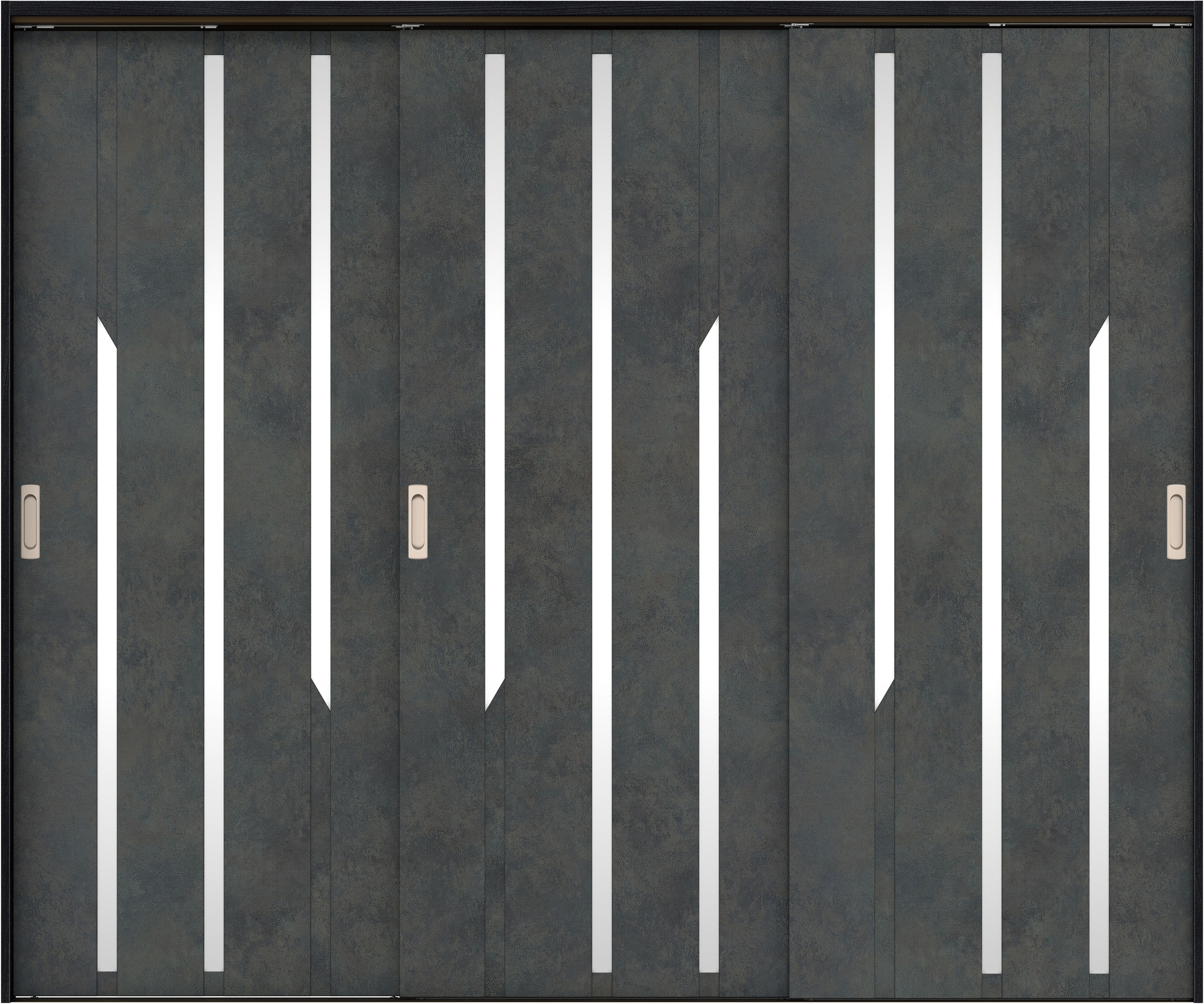 リビングドア　イエリア　吊戸・３枚引違　扉セット　Ｅ３デザイン　２４３７幅用　２０００高　〈アイアンブラック柄〉　左右兼用　錠なし　ラクラクローズ付用