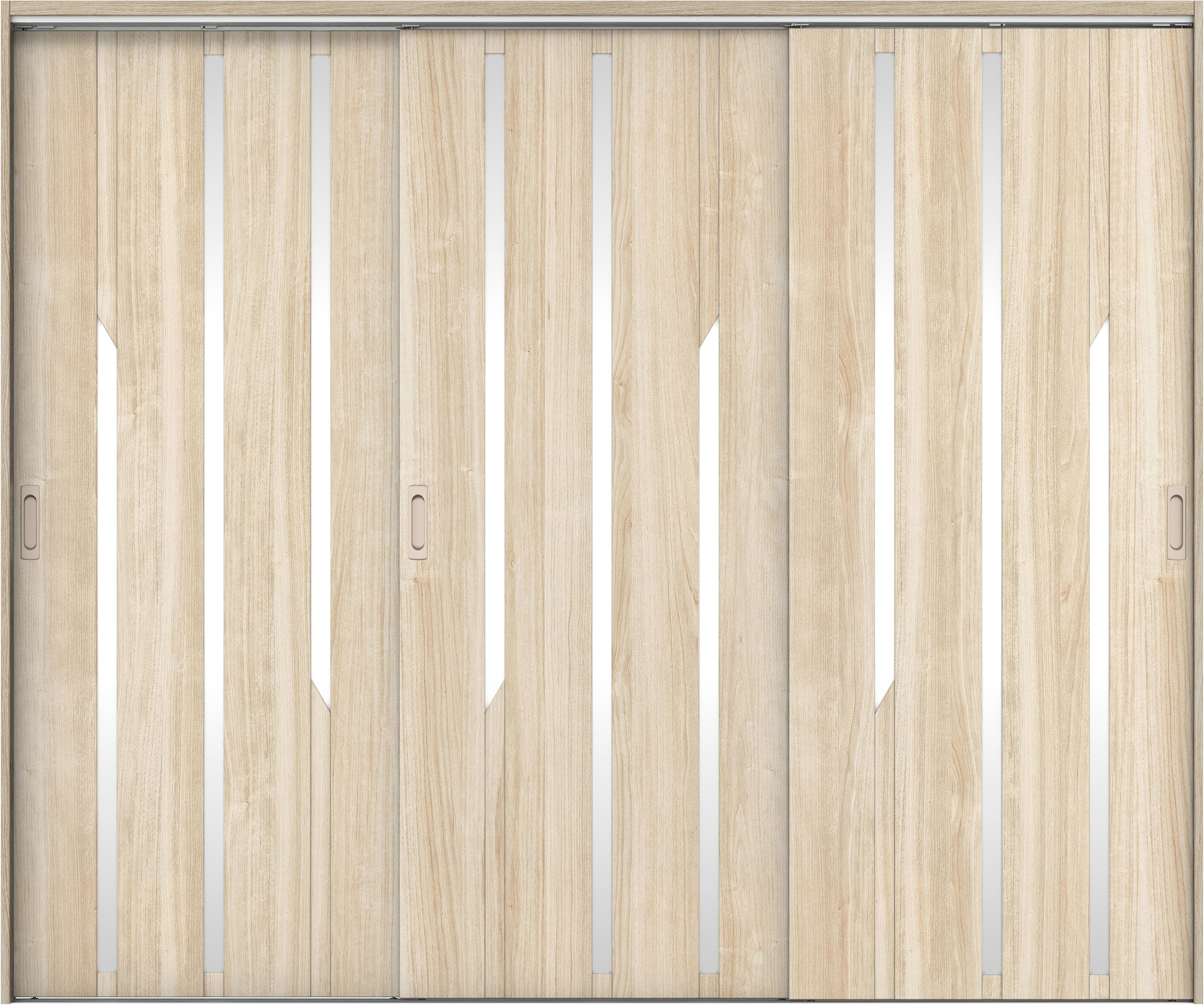 リビングドア　イエリア　吊戸・３枚引違　扉セット　Ｅ３デザイン　２４３７幅用　２０００高　〈コットンベージュ柄〉　左右兼用　錠なし　ラクラクローズ付用