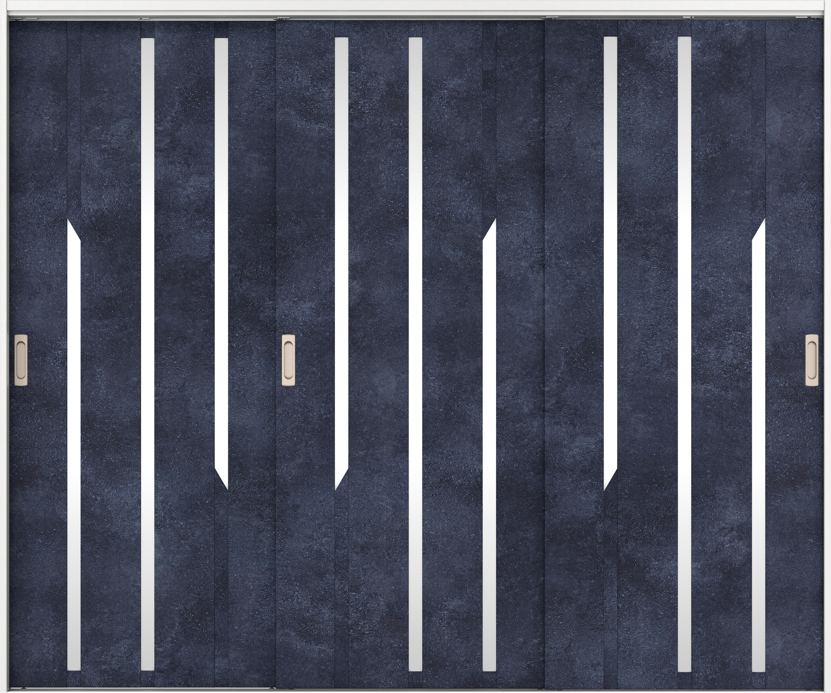 リビングドア　イエリア　吊戸・３枚引違　扉セット　Ｅ３デザイン　２４３７幅用　２０００高　〈コバルトブルー柄〉　左右兼用　錠なし　ラクラクローズ付用