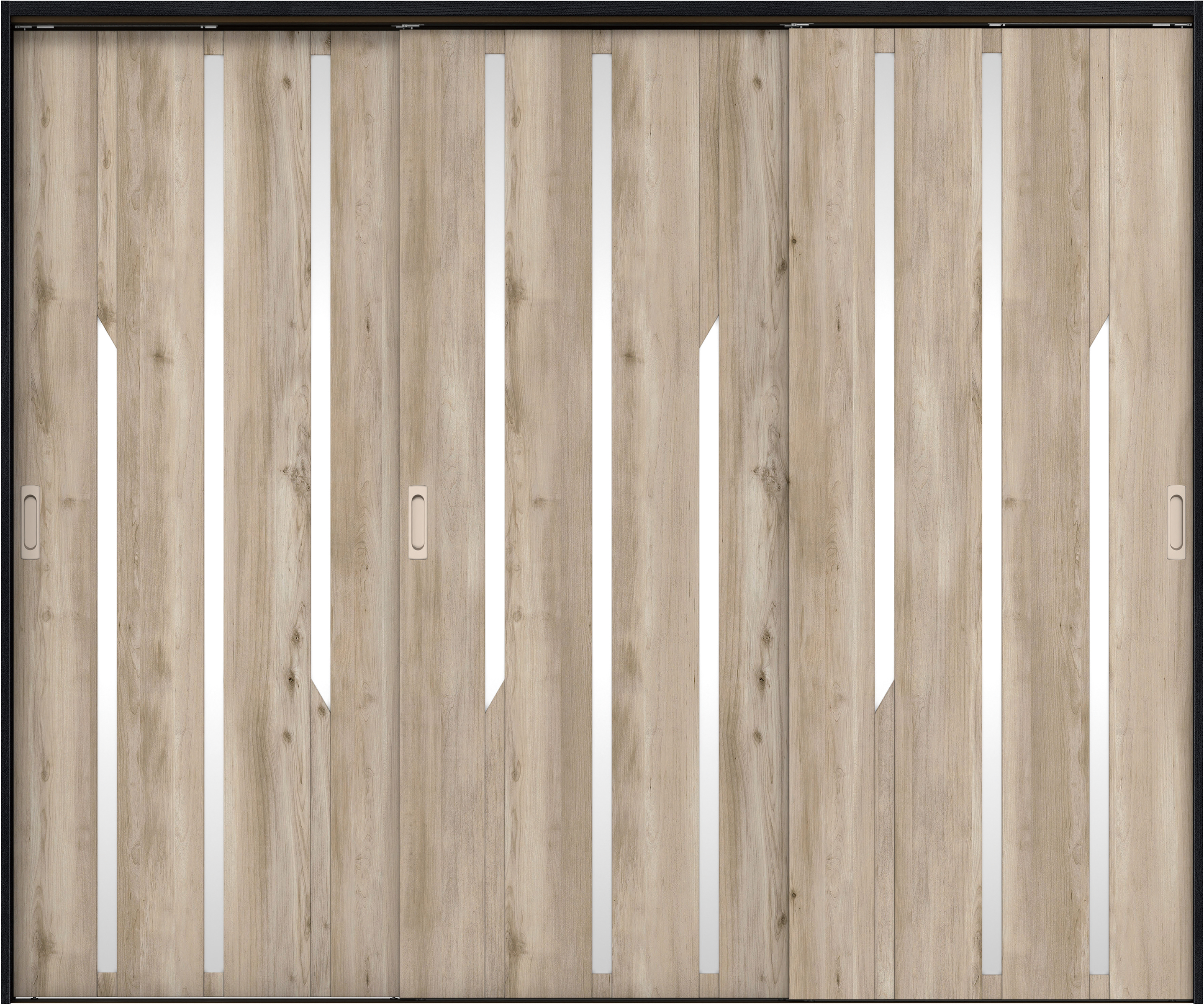 リビングドア　イエリア　吊戸・３枚引違　扉セット　Ｅ３デザイン　２４３７幅用　２０００高　〈スモークグレー柄〉　左右兼用　錠なし　ラクラクローズ付用