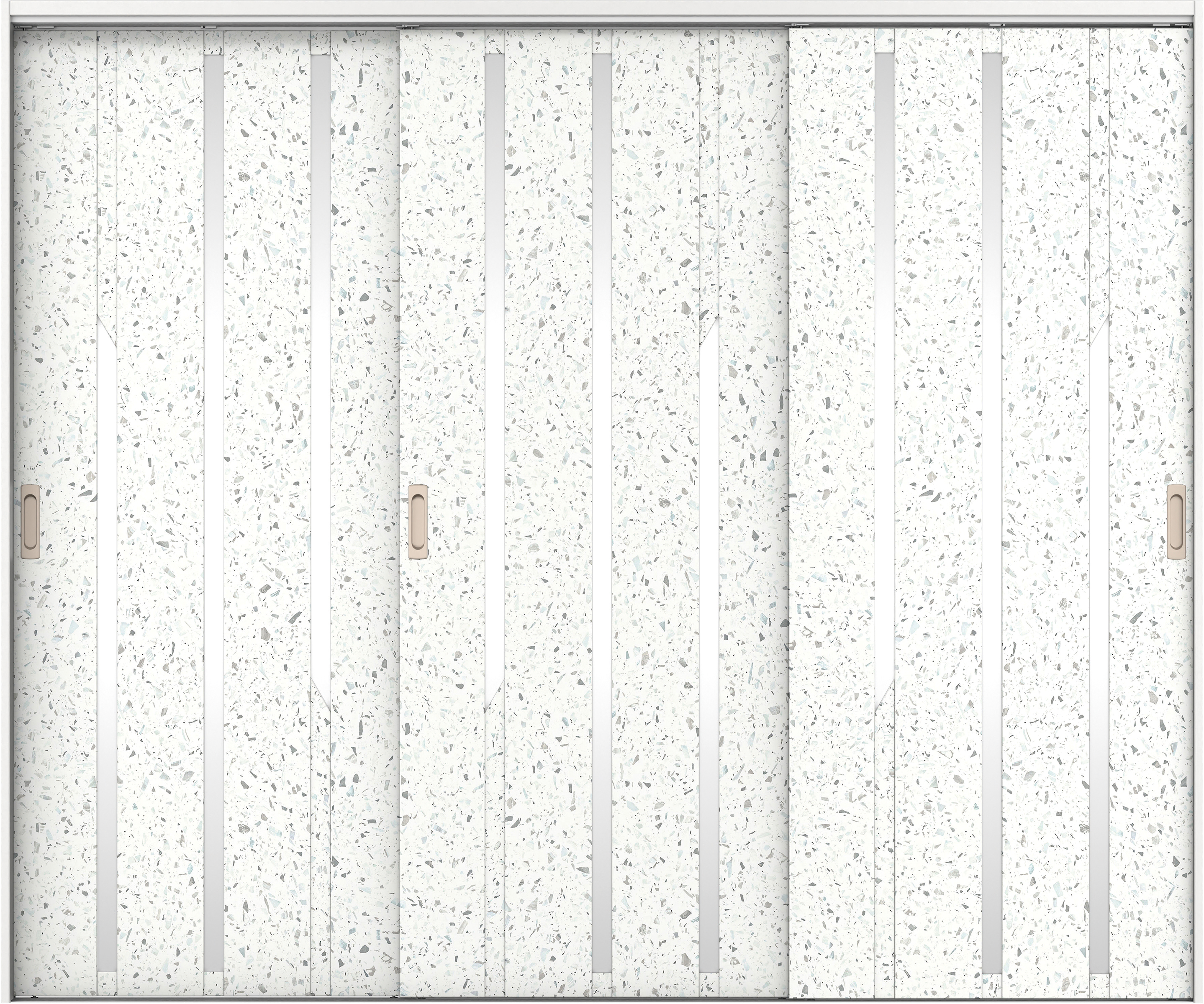 リビングドア　イエリア　吊戸・３枚引違　扉セット　Ｅ３デザイン　２４３７幅用　２０００高　〈テラゾホワイト柄〉　左右兼用　錠なし　ラクラクローズ付用