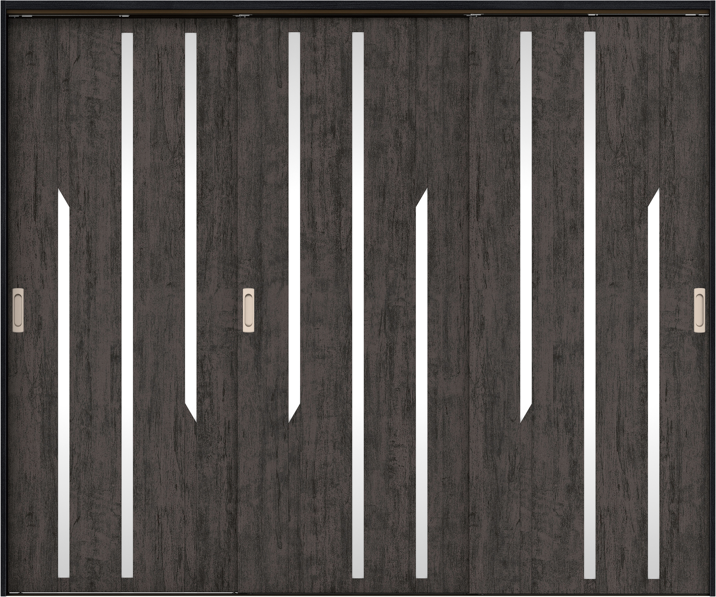 リビングドア　イエリア　吊戸・３枚引違　扉セット　Ｅ３デザイン　２４３７幅用　２０００高　〈ドライブラック柄〉　左右兼用　錠なし　ラクラクローズ付用