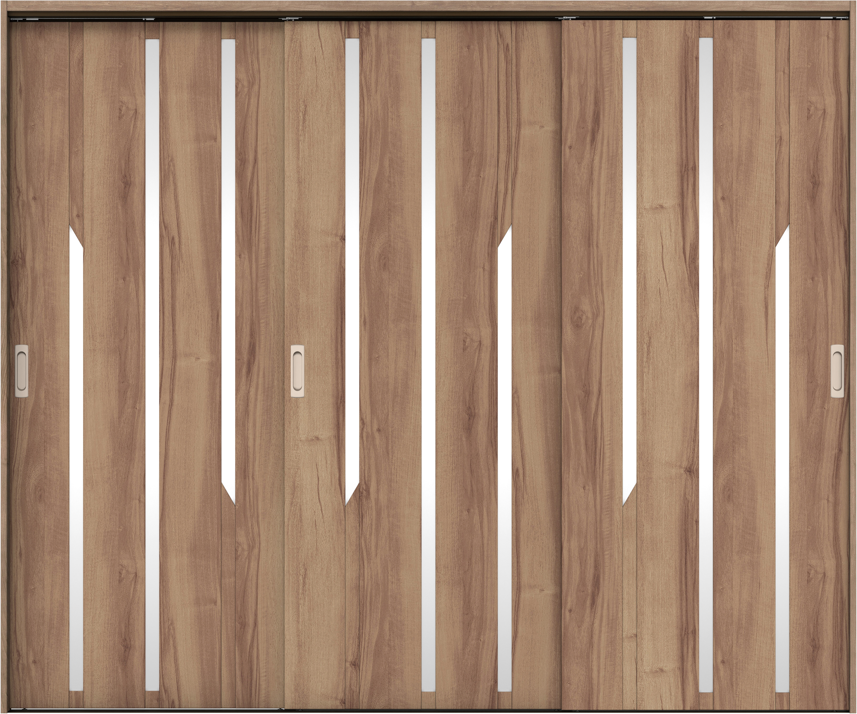 リビングドア　イエリア　吊戸・３枚引違　扉セット　Ｅ３デザイン　２４３７幅用　２０００高　〈バームブラウン柄〉　左右兼用　錠なし　ラクラクローズ付用