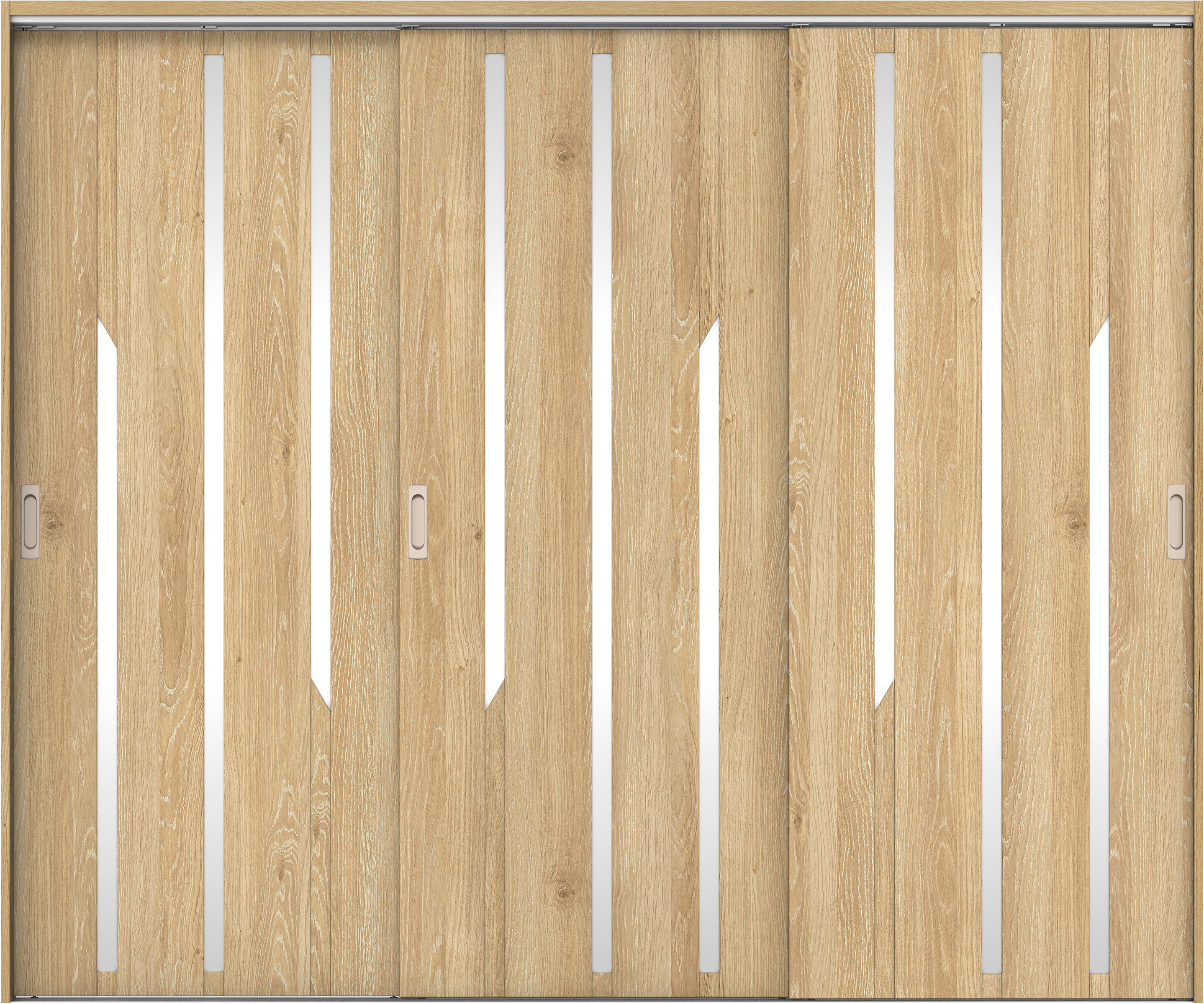 リビングドア　イエリア　吊戸・３枚引違　扉セット　Ｅ３デザイン　２４３７幅用　２０００高　〈ミルキーオーカー柄〉　左右兼用　錠なし　ラクラクローズ付用