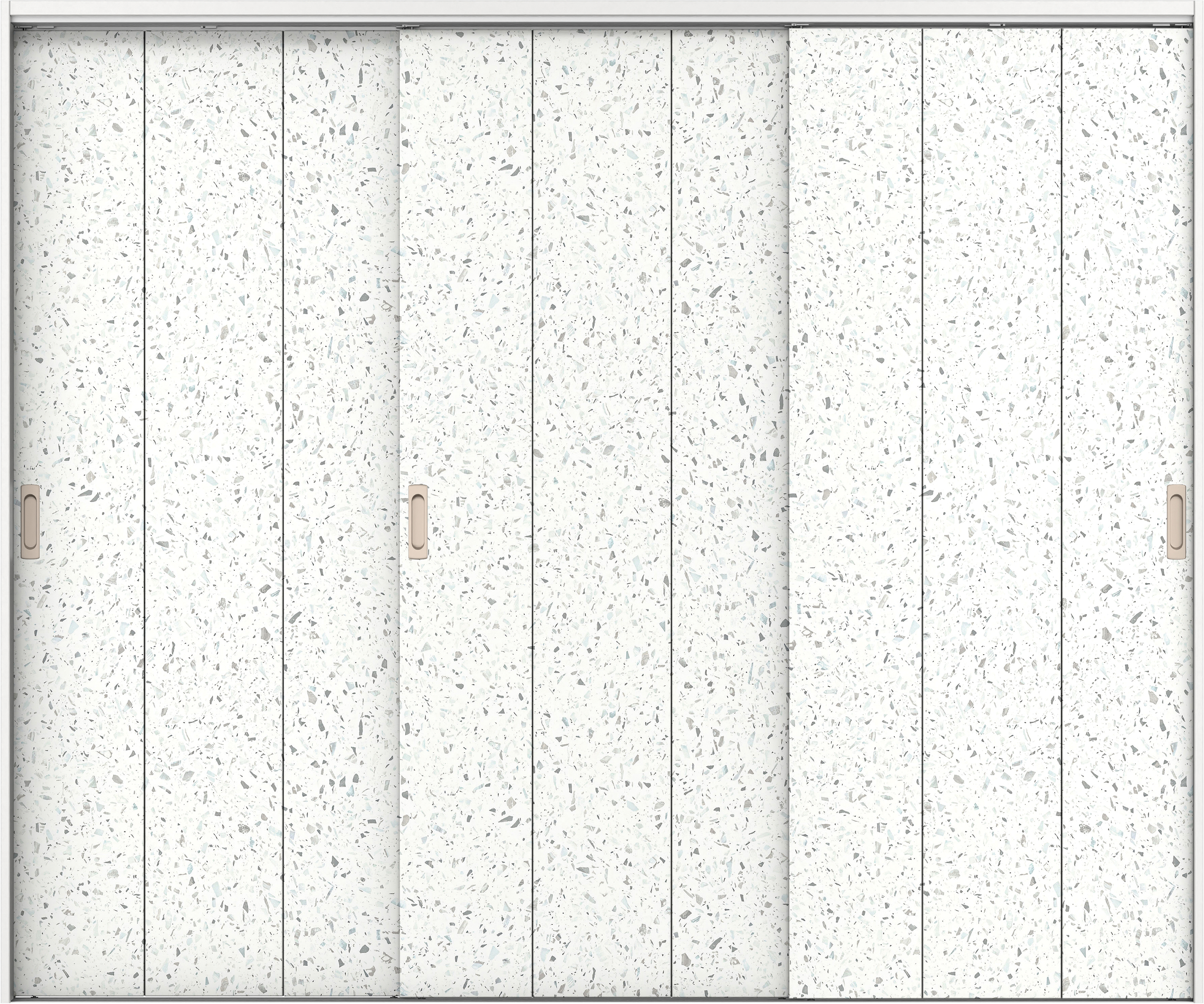 リビングドア　イエリア　吊戸・３枚引違　扉セット　Ｇ１デザイン　２４３７幅用　２０００高　〈テラゾホワイト柄〉　左右兼用　錠なし　ラクラクローズ付用