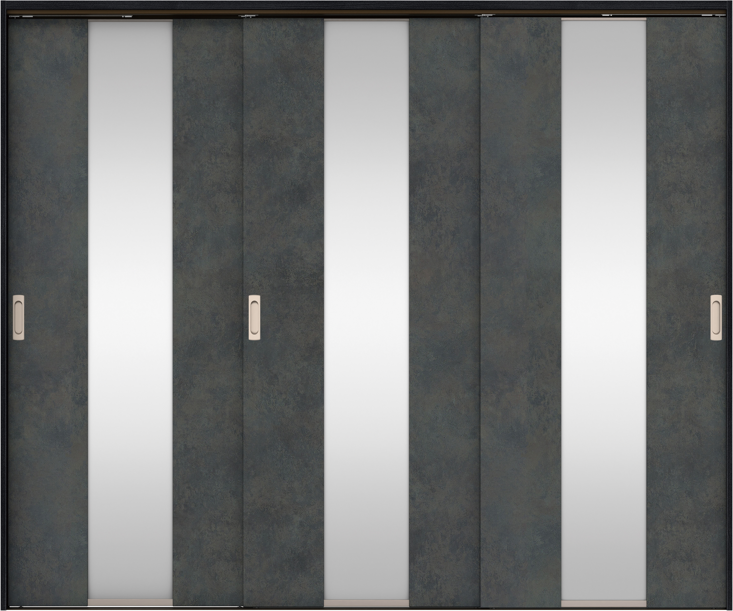 リビングドア　イエリア　吊戸・３枚引違　扉セット　Ｇ５デザイン　２４３７幅用　２０００高　〈アイアンブラック柄〉　左右兼用　錠なし　ラクラクローズ付用