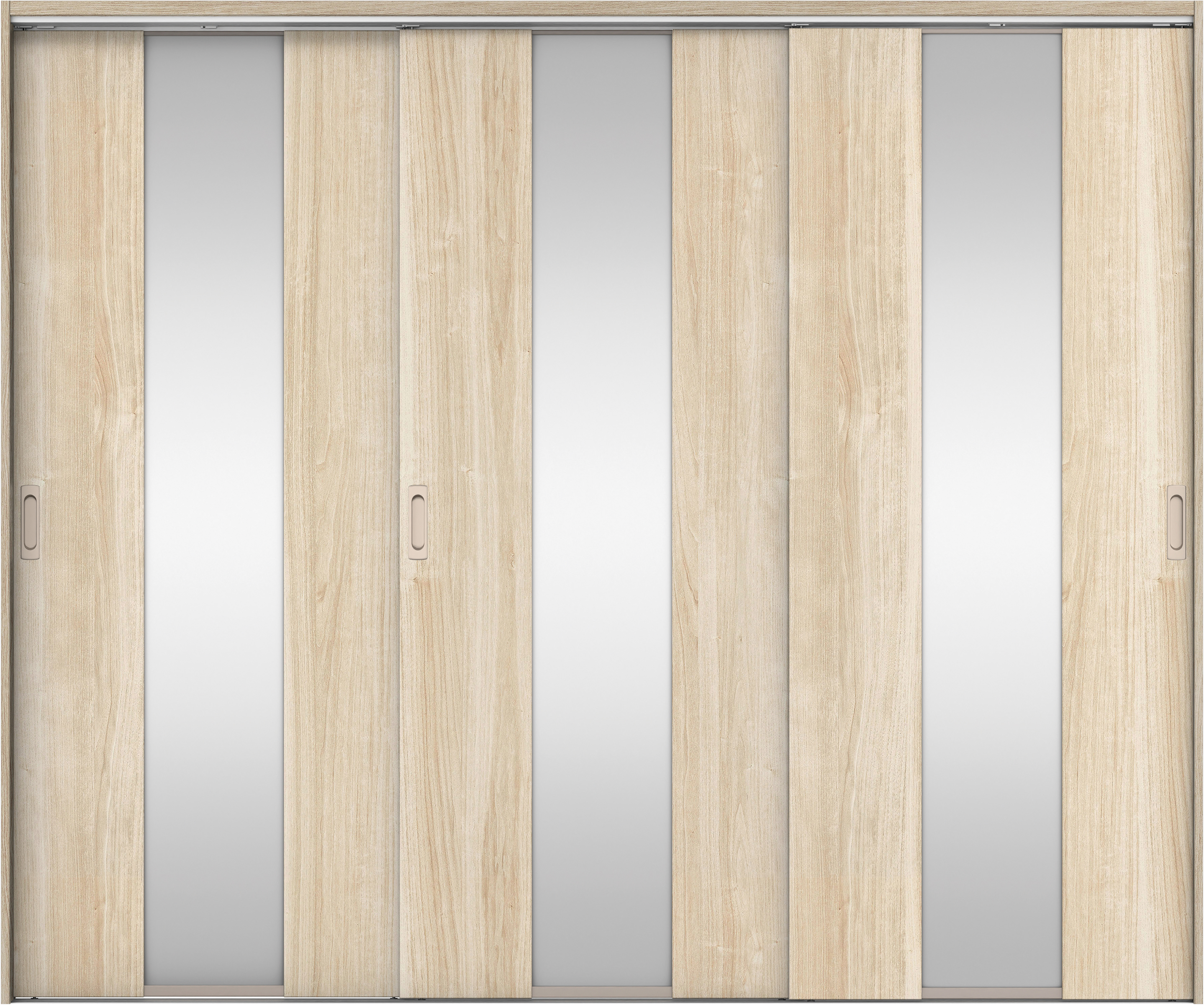 リビングドア　イエリア　吊戸・３枚引違　扉セット　Ｇ５デザイン　２４３７幅用　２０００高　〈コットンベージュ柄〉　左右兼用　錠なし　ラクラクローズ付用