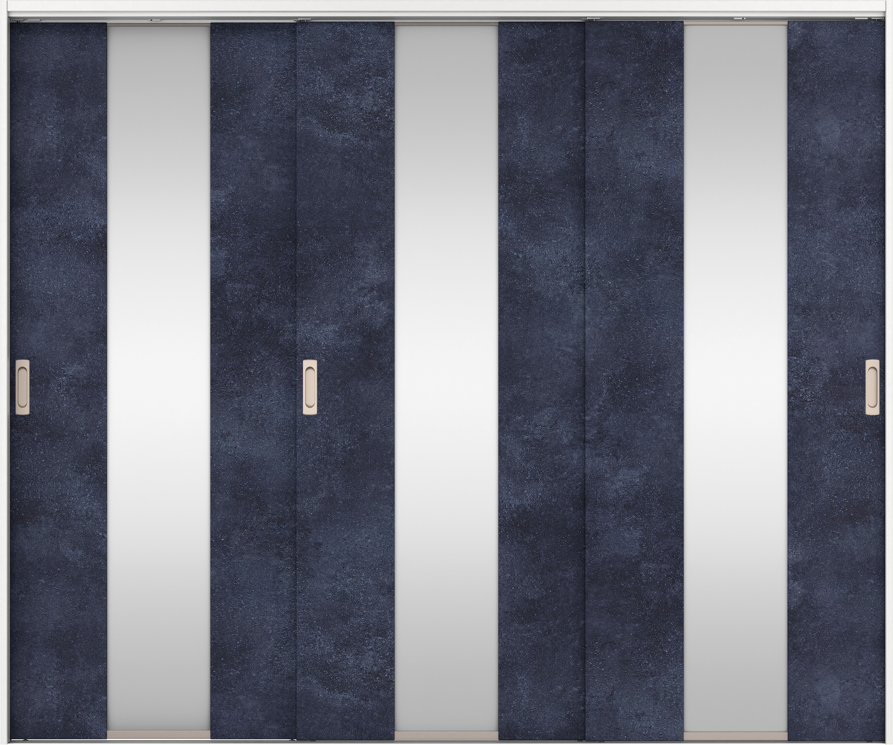 リビングドア　イエリア　吊戸・３枚引違　扉セット　Ｇ５デザイン　２４３７幅用　２０００高　〈コバルトブルー柄〉　左右兼用　錠なし　ラクラクローズ付用