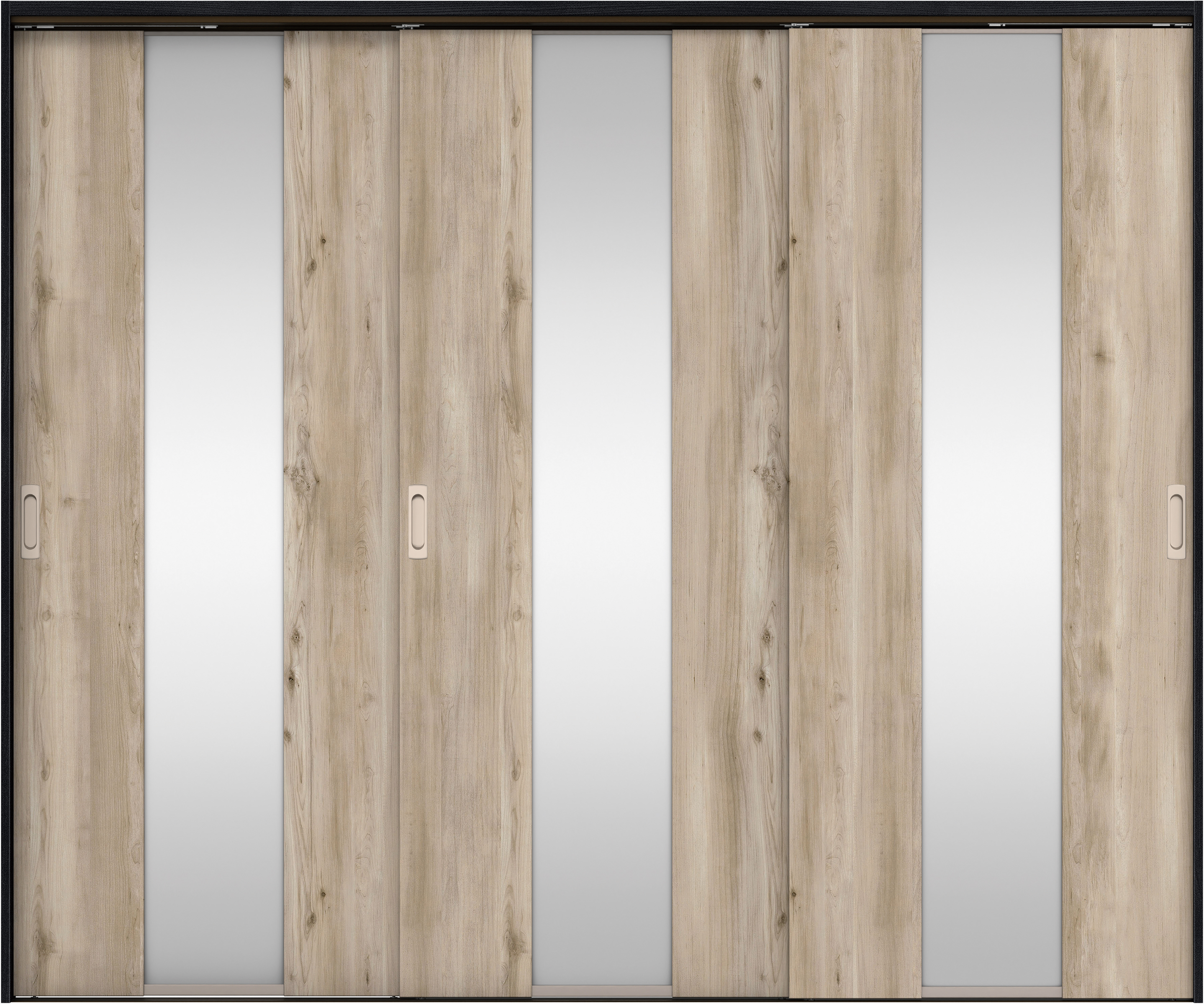 リビングドア　イエリア　吊戸・３枚引違　扉セット　Ｇ５デザイン　２４３７幅用　２０００高　〈スモークグレー柄〉　左右兼用　錠なし　ラクラクローズ付用