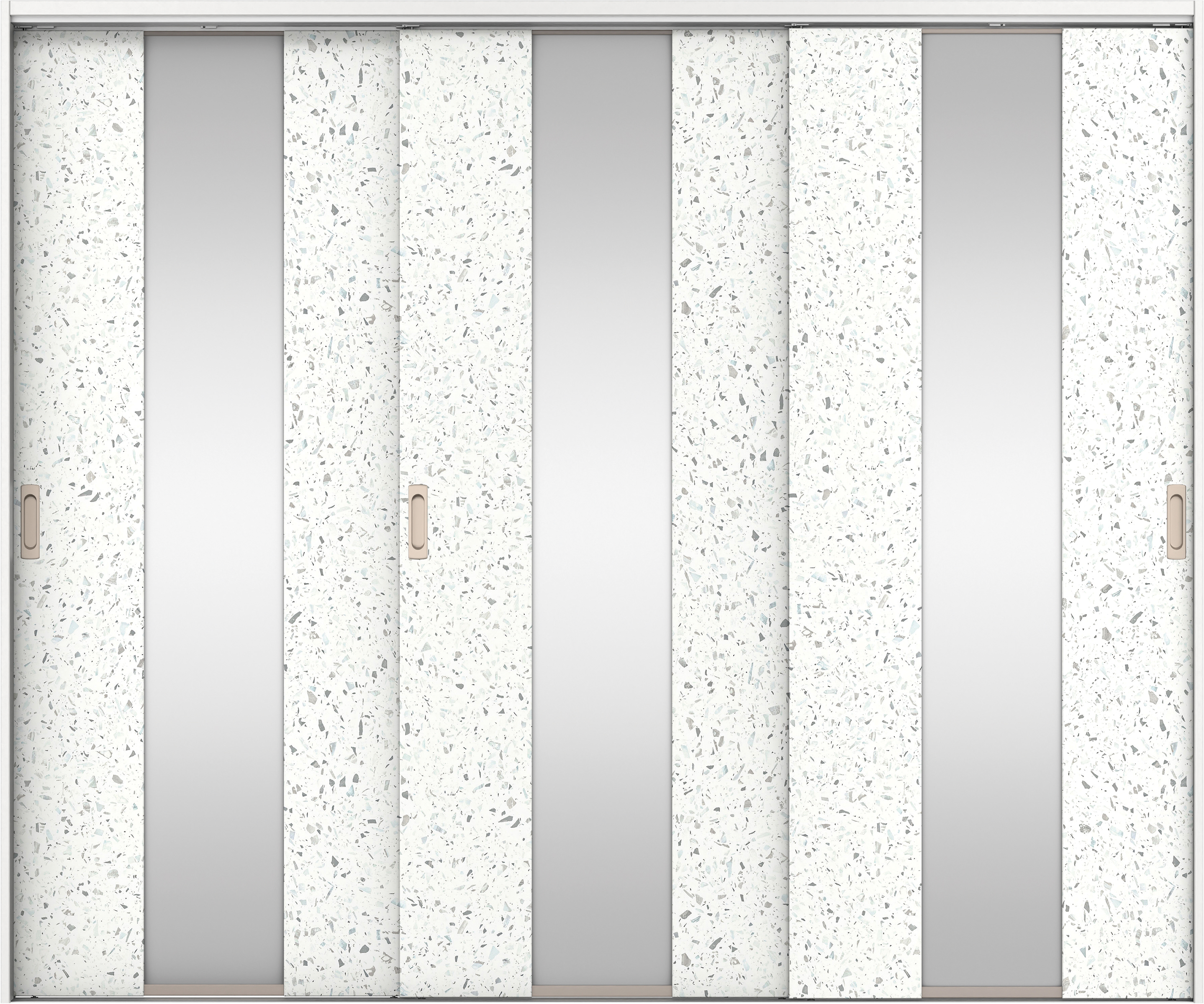 リビングドア　イエリア　吊戸・３枚引違　扉セット　Ｇ５デザイン　２４３７幅用　２０００高　〈テラゾホワイト柄〉　左右兼用　錠なし　ラクラクローズ付用