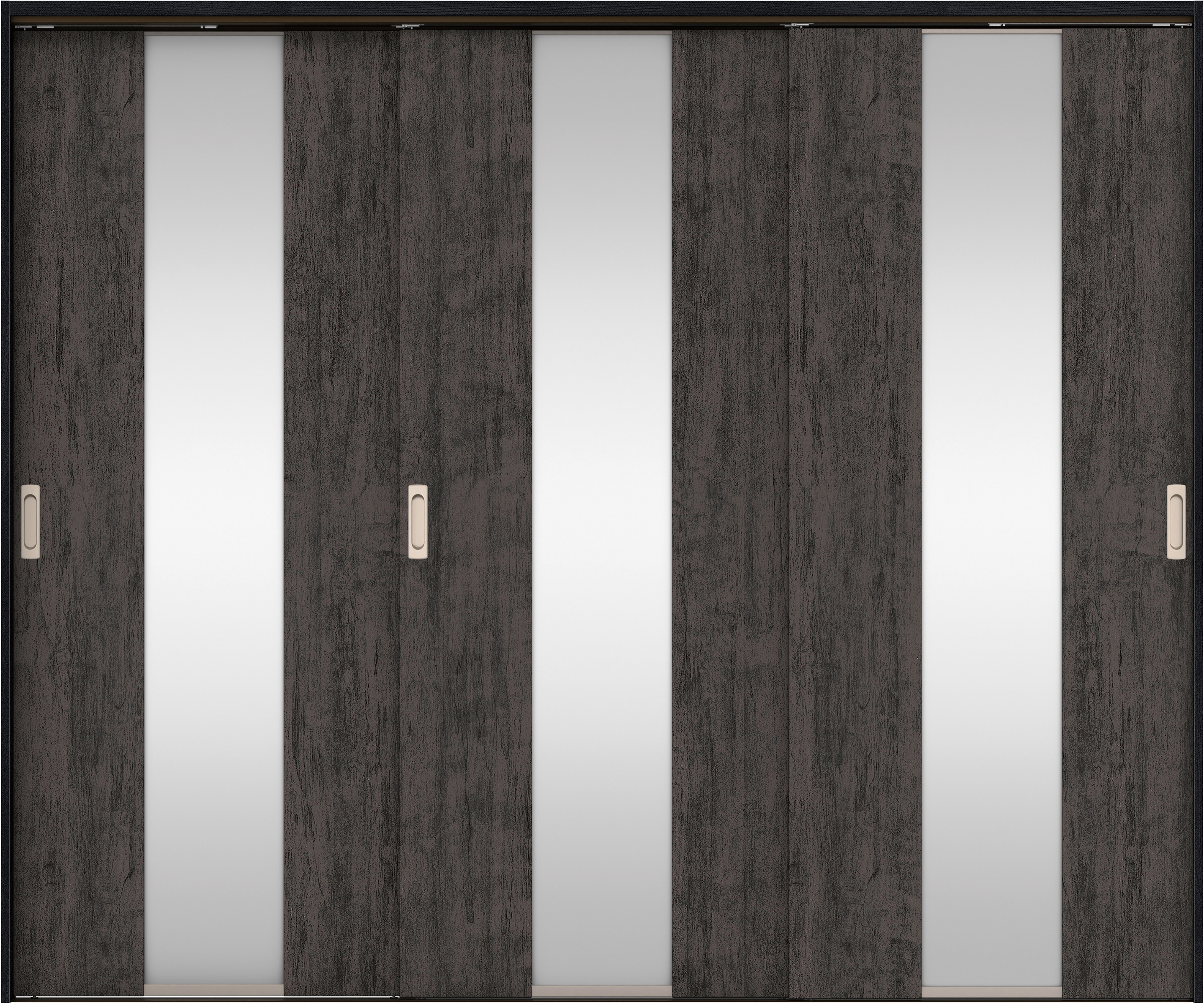 リビングドア　イエリア　吊戸・３枚引違　扉セット　Ｇ５デザイン　２４３７幅用　２０００高　〈ドライブラック柄〉　左右兼用　錠なし　ラクラクローズ付用