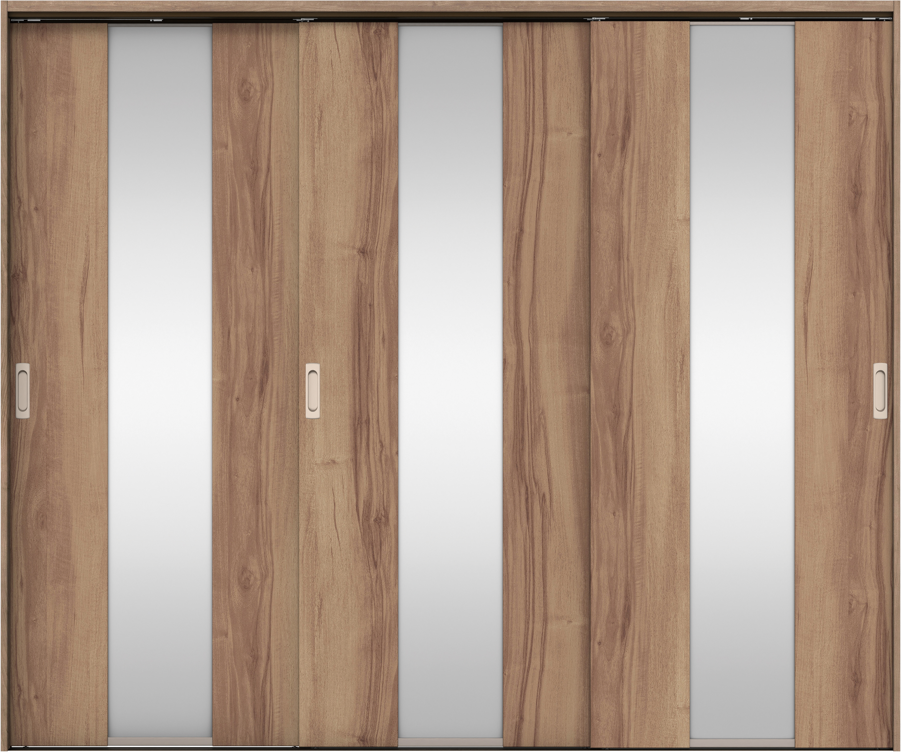 リビングドア　イエリア　吊戸・３枚引違　扉セット　Ｇ５デザイン　２４３７幅用　２０００高　〈バームブラウン柄〉　左右兼用　錠なし　ラクラクローズ付用