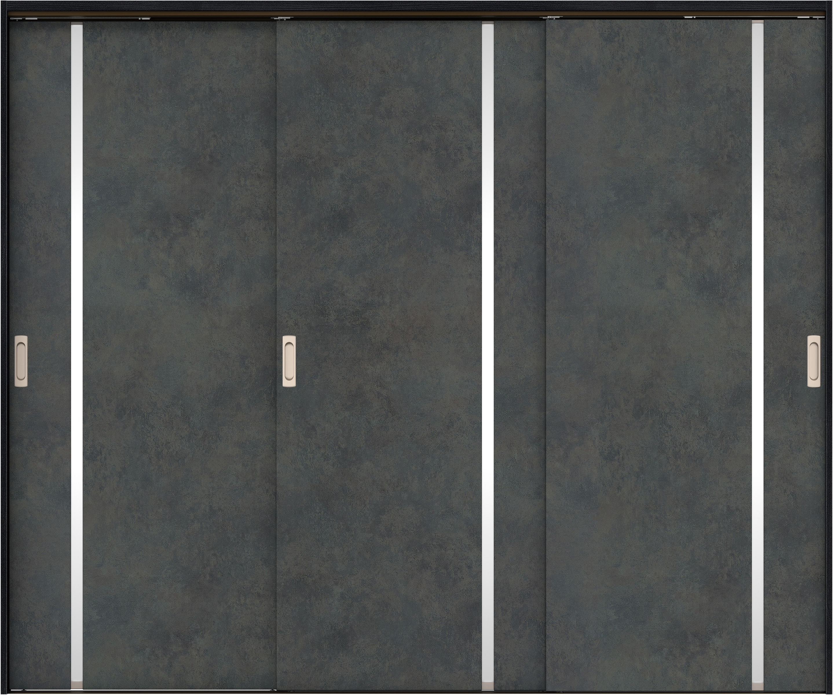 リビングドア　イエリア　吊戸・３枚引違　扉セット　Ｌ９デザイン　２４３７幅用　２０００高　〈アイアンブラック柄〉　左右兼用　錠なし　ラクラクローズ付用