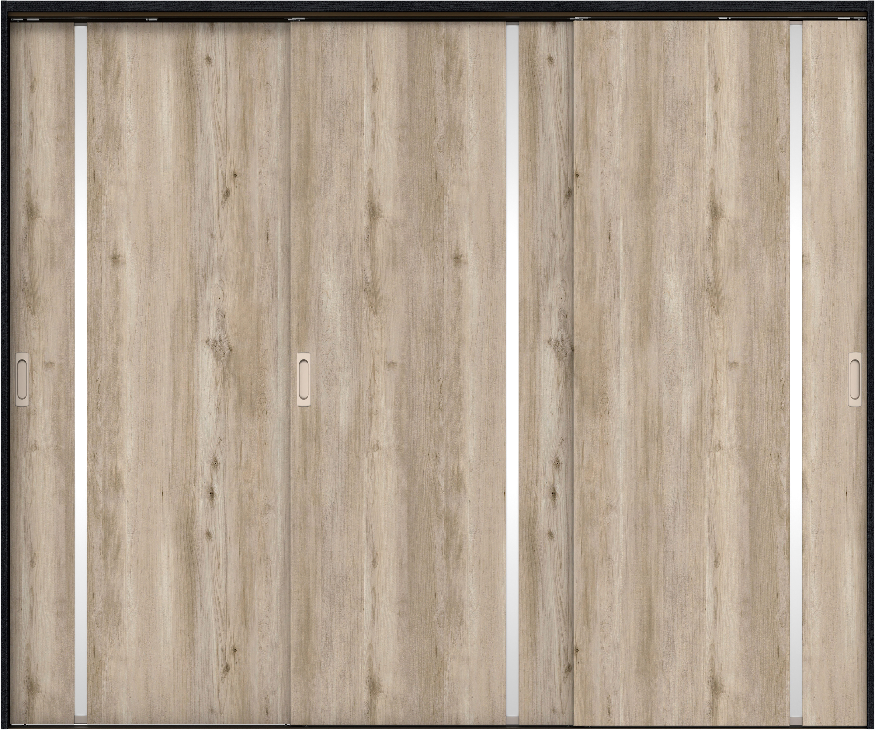 リビングドア　イエリア　吊戸・３枚引違　扉セット　Ｌ９デザイン　２４３７幅用　２０００高　〈スモークグレー柄〉　左右兼用　錠なし　ラクラクローズ付用