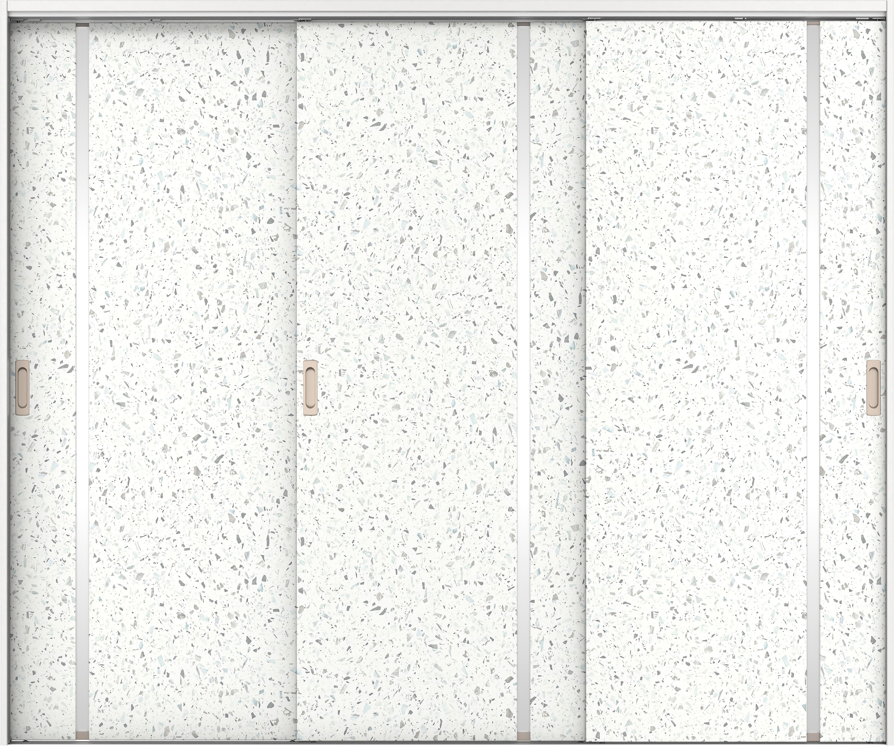 リビングドア　イエリア　吊戸・３枚引違　扉セット　Ｌ９デザイン　２４３７幅用　２０００高　〈テラゾホワイト柄〉　左右兼用　錠なし　ラクラクローズ付用