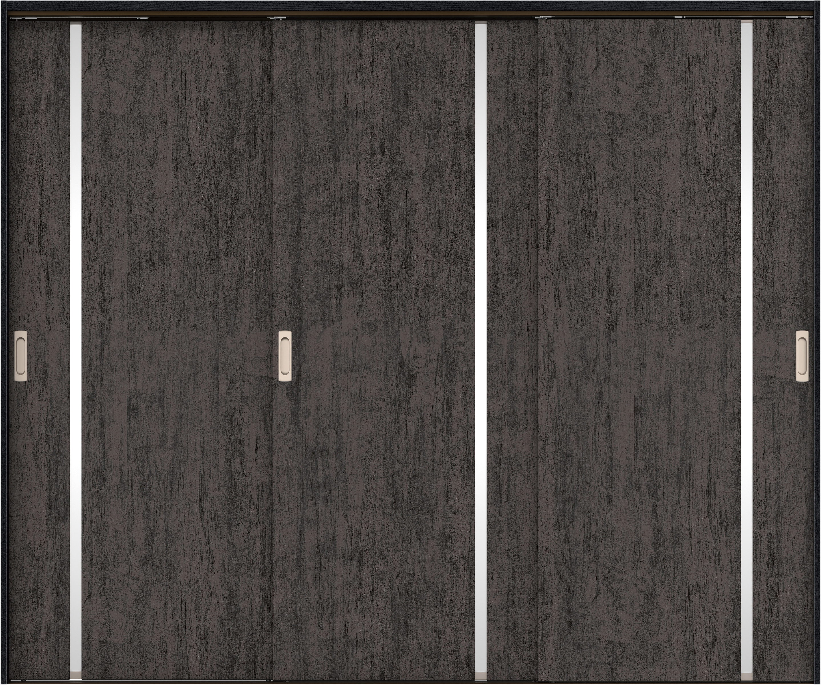 リビングドア　イエリア　吊戸・３枚引違　扉セット　Ｌ９デザイン　２４３７幅用　２０００高　〈ドライブラック柄〉　左右兼用　錠なし　ラクラクローズ付用