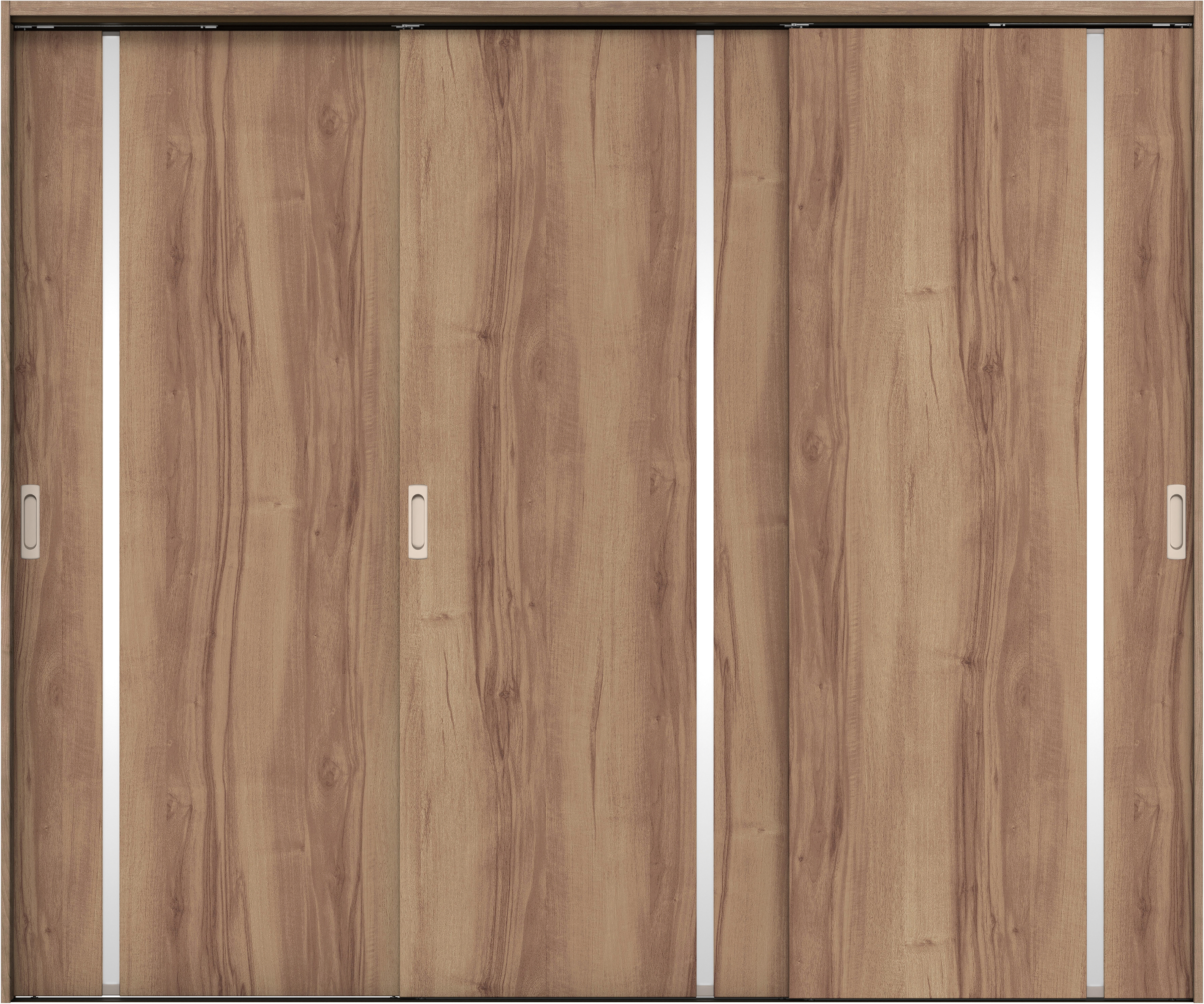 リビングドア　イエリア　吊戸・３枚引違　扉セット　Ｌ９デザイン　２４３７幅用　２０００高　〈バームブラウン柄〉　左右兼用　錠なし　ラクラクローズ付用