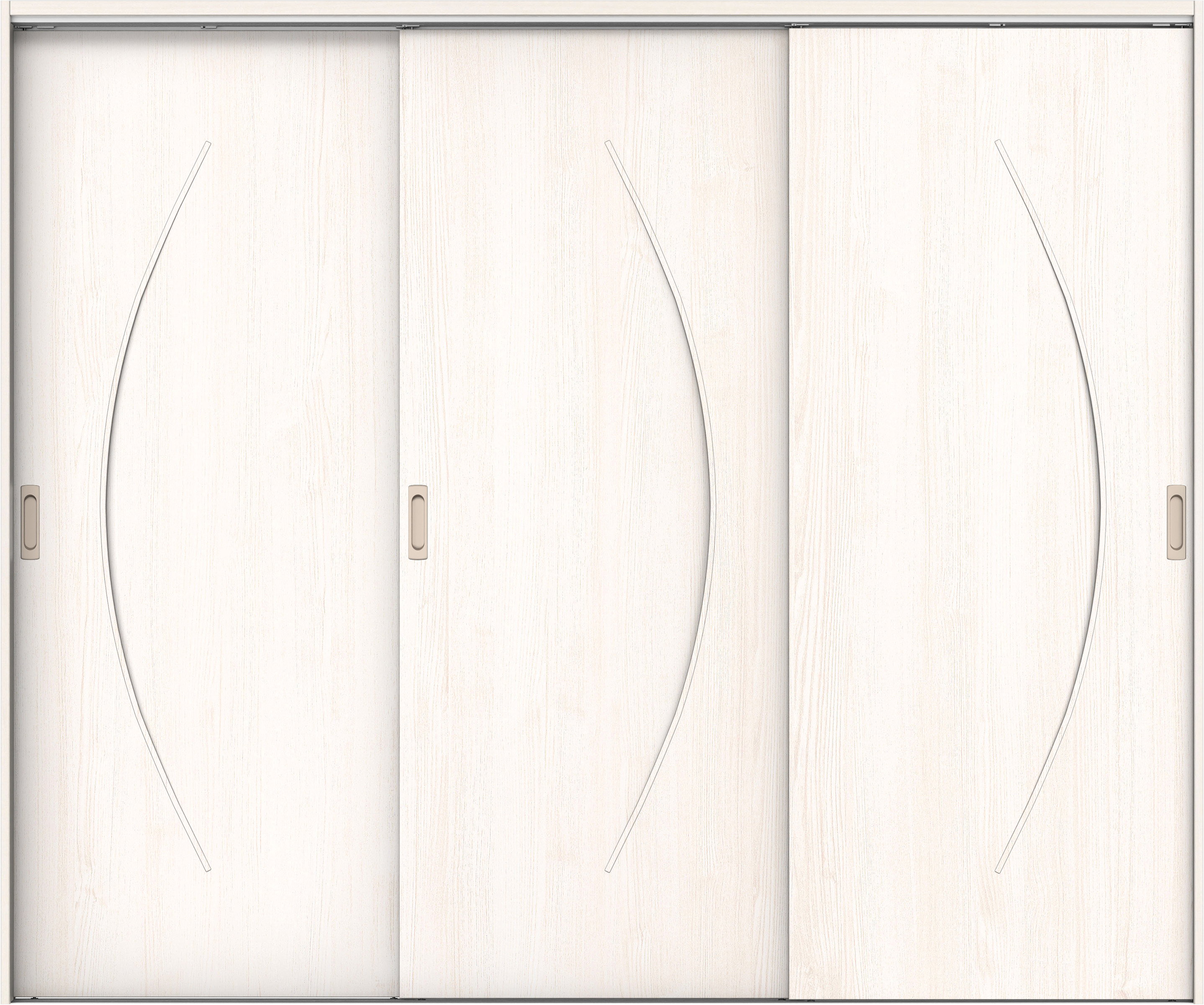 リビングドア　イエリア　吊戸・３枚引違　扉セット　Ｓ７デザイン　２４３７幅用　２０００高　〈ネオホワイト柄〉　左右兼用　錠なし　ラクラクローズ付用