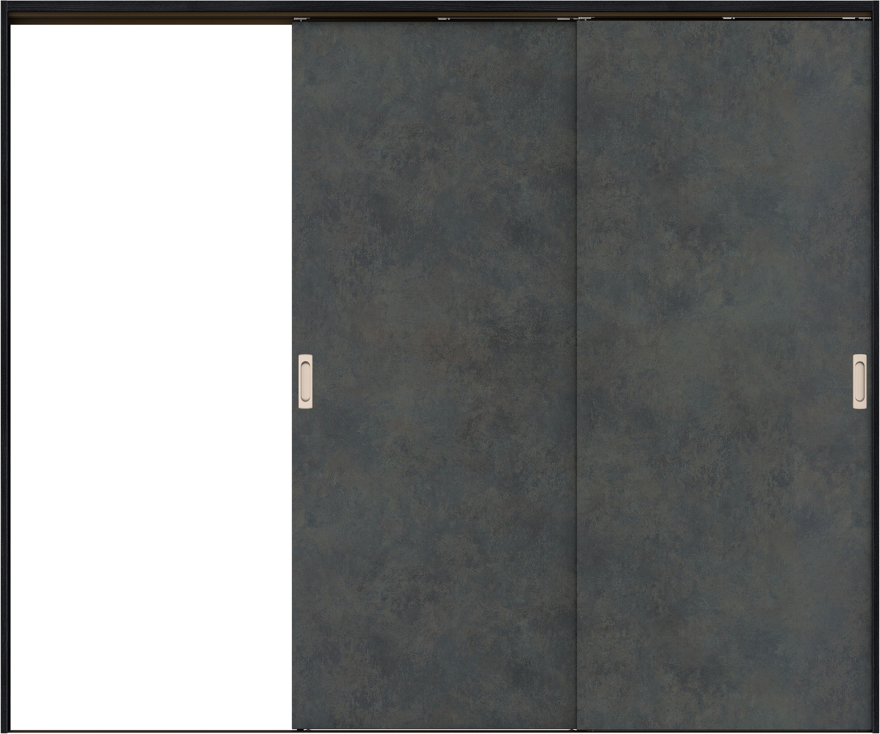 リビングドア　イエリア　吊戸・２枚片引　扉セット　００デザイン　２４３７幅用　２０００高　〈アイアンブラック柄〉　左引用　錠なし　ラクラクローズ付用