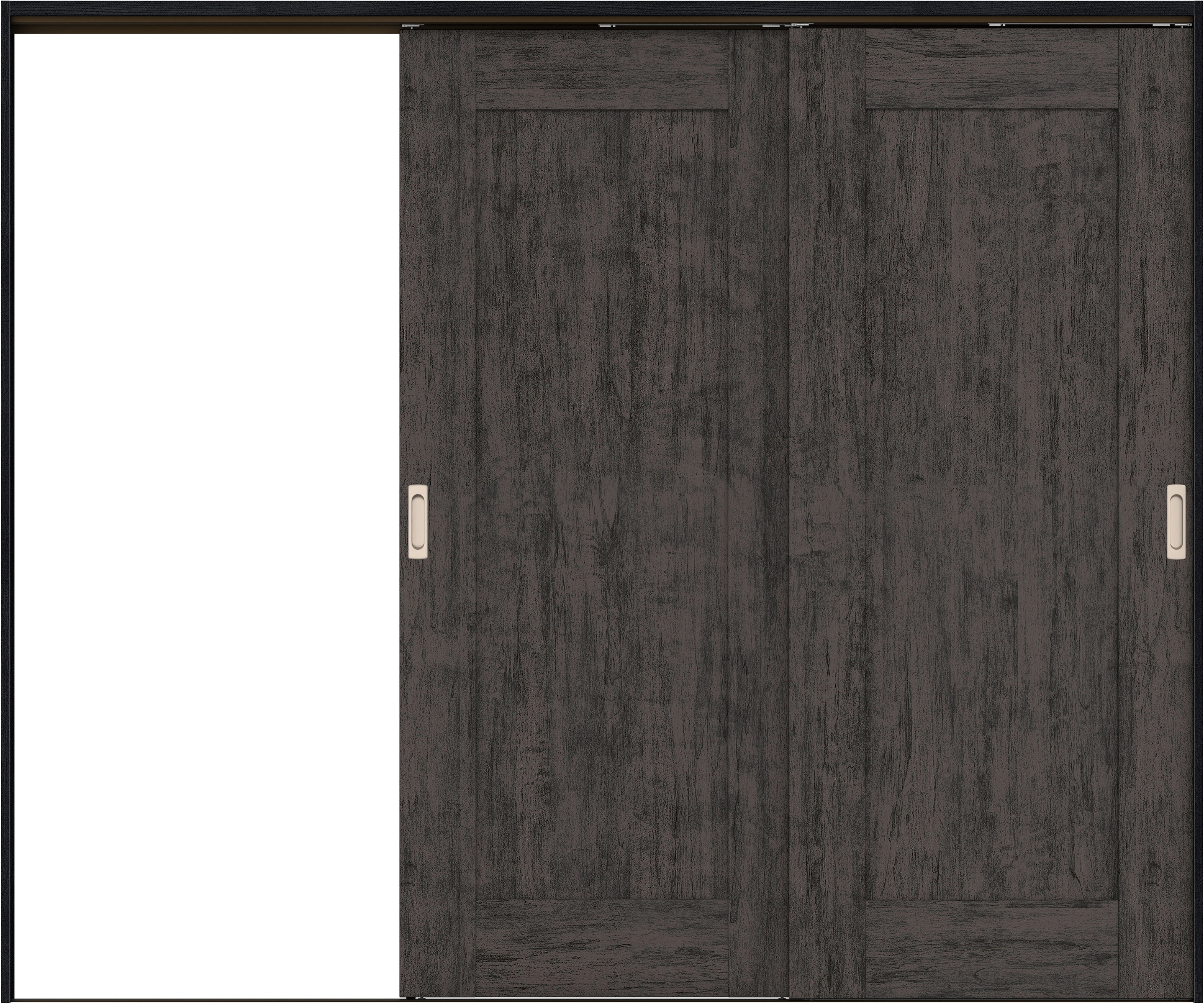 リビングドア　イエリア　吊戸・２枚片引　扉セット　３８デザイン　２４３７幅用　２０００高　〈ドライブラック柄〉　左引用　錠なし　ラクラクローズ付用