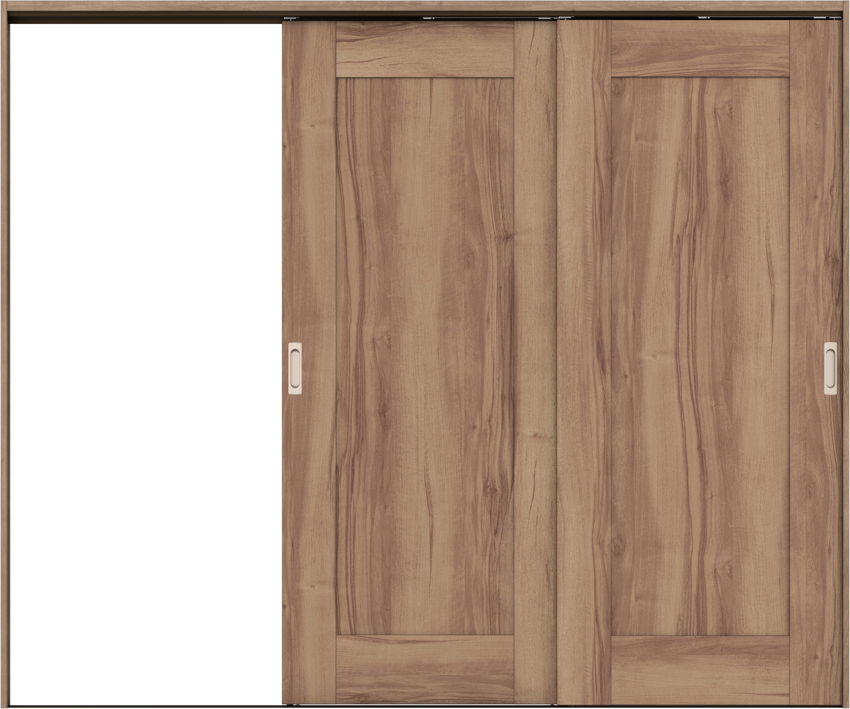 リビングドア　イエリア　吊戸・２枚片引　扉セット　３８デザイン　２４３７幅用　２０００高　〈バームブラウン柄〉　左引用　錠なし　ラクラクローズ付用