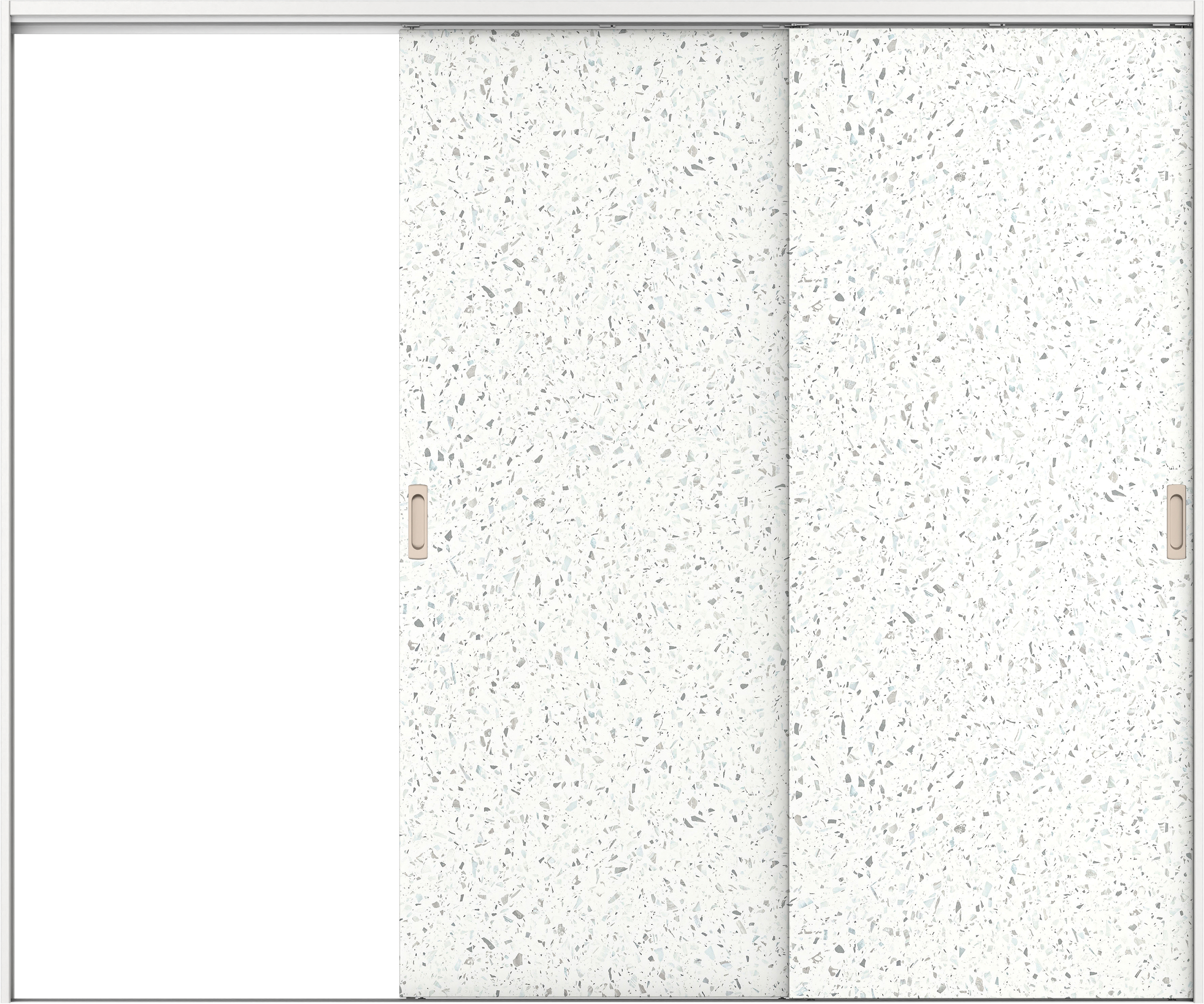 リビングドア　イエリア　吊戸・２枚片引　扉セット　００デザイン　２４３７幅用　２０００高　〈テラゾホワイト柄〉　左引用　錠なし　ラクラクローズ付用