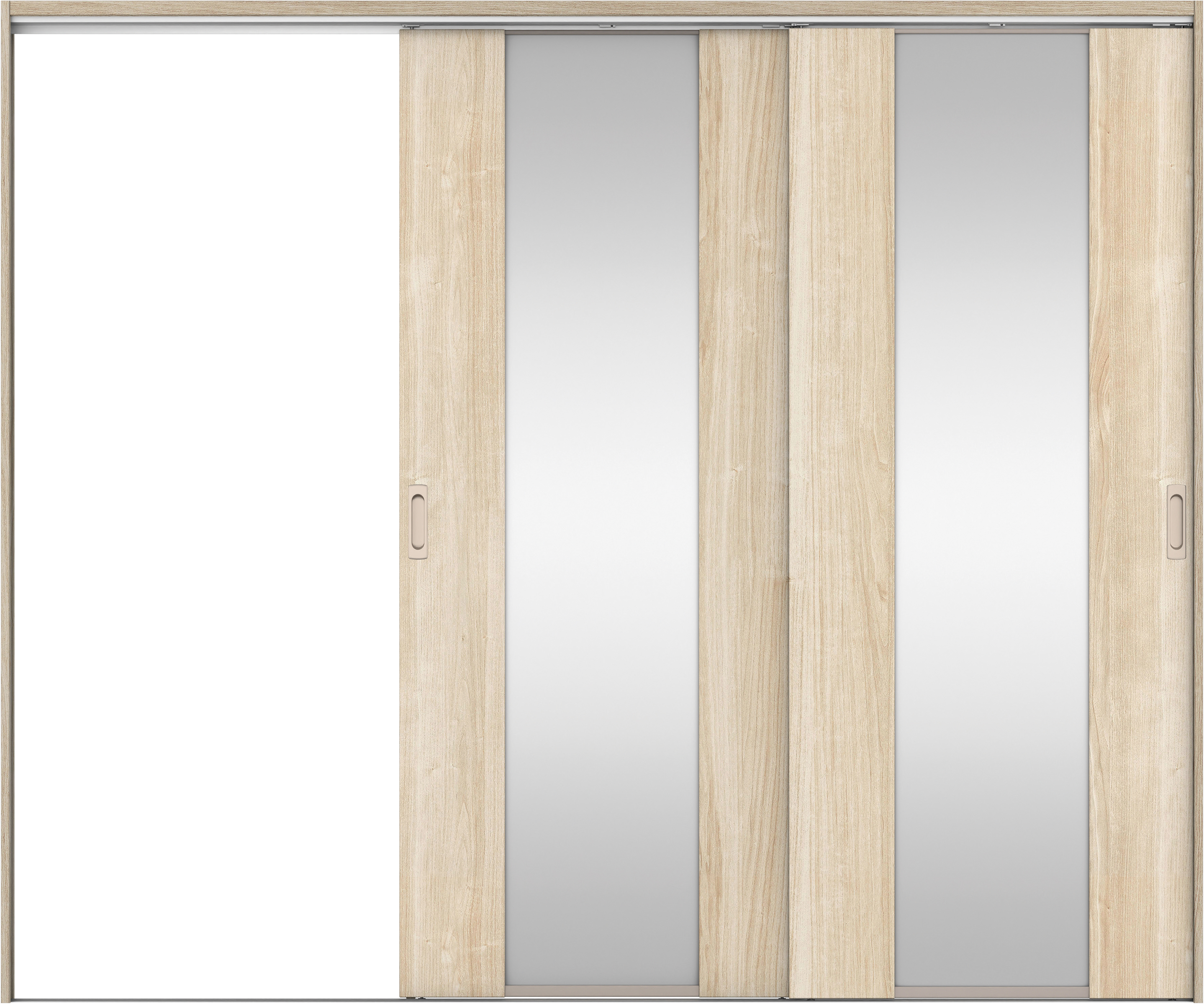 リビングドア　イエリア　吊戸・２枚片引　扉セット　４Ｐデザイン　２４３７幅用　２０００高　〈コットンベージュ柄〉　左引用　錠なし　ラクラクローズ付用