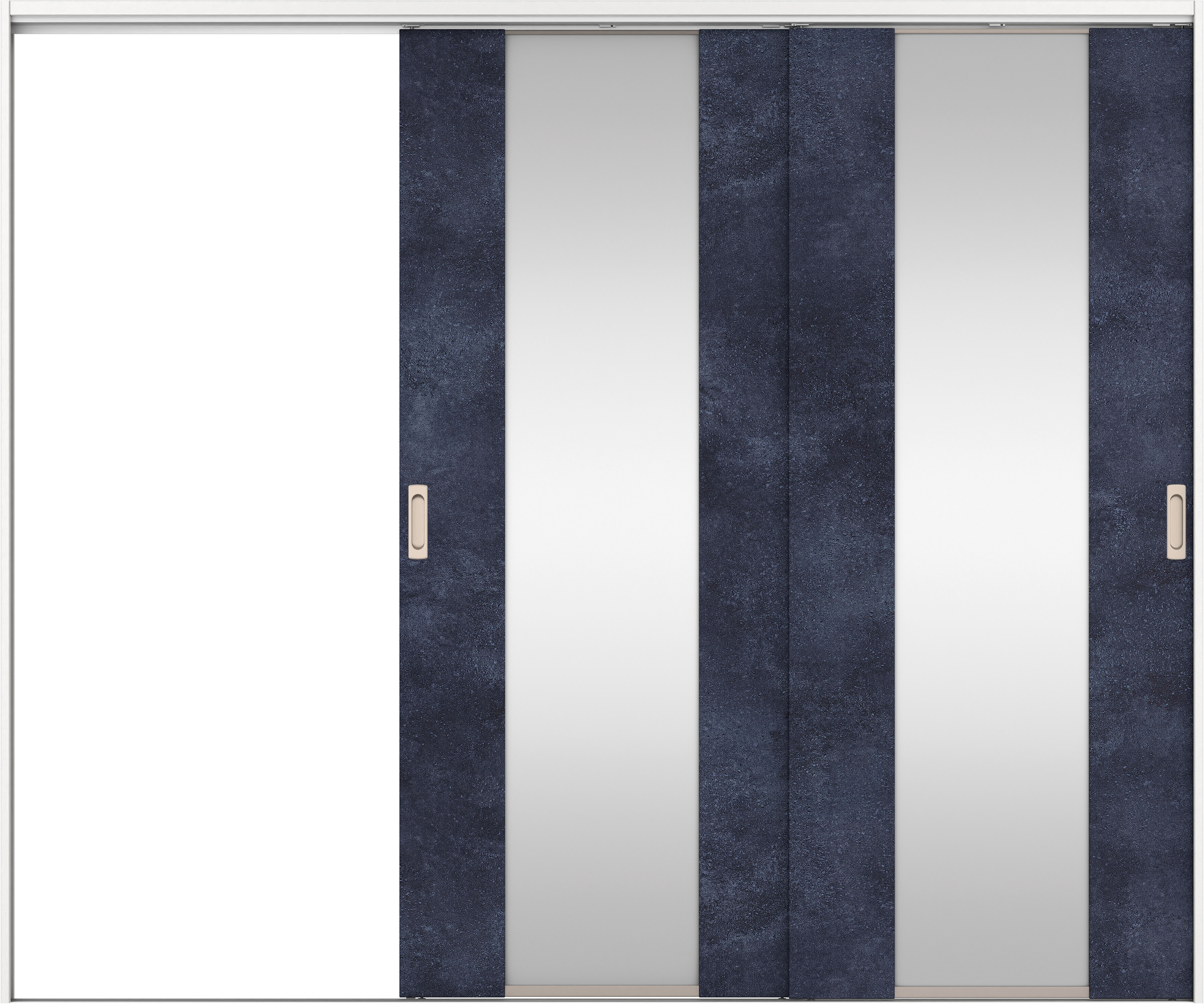 リビングドア　イエリア　吊戸・２枚片引　扉セット　４Ｐデザイン　２４３７幅用　２０００高　〈コバルトブルー柄〉　左引用　錠なし　ラクラクローズ付用