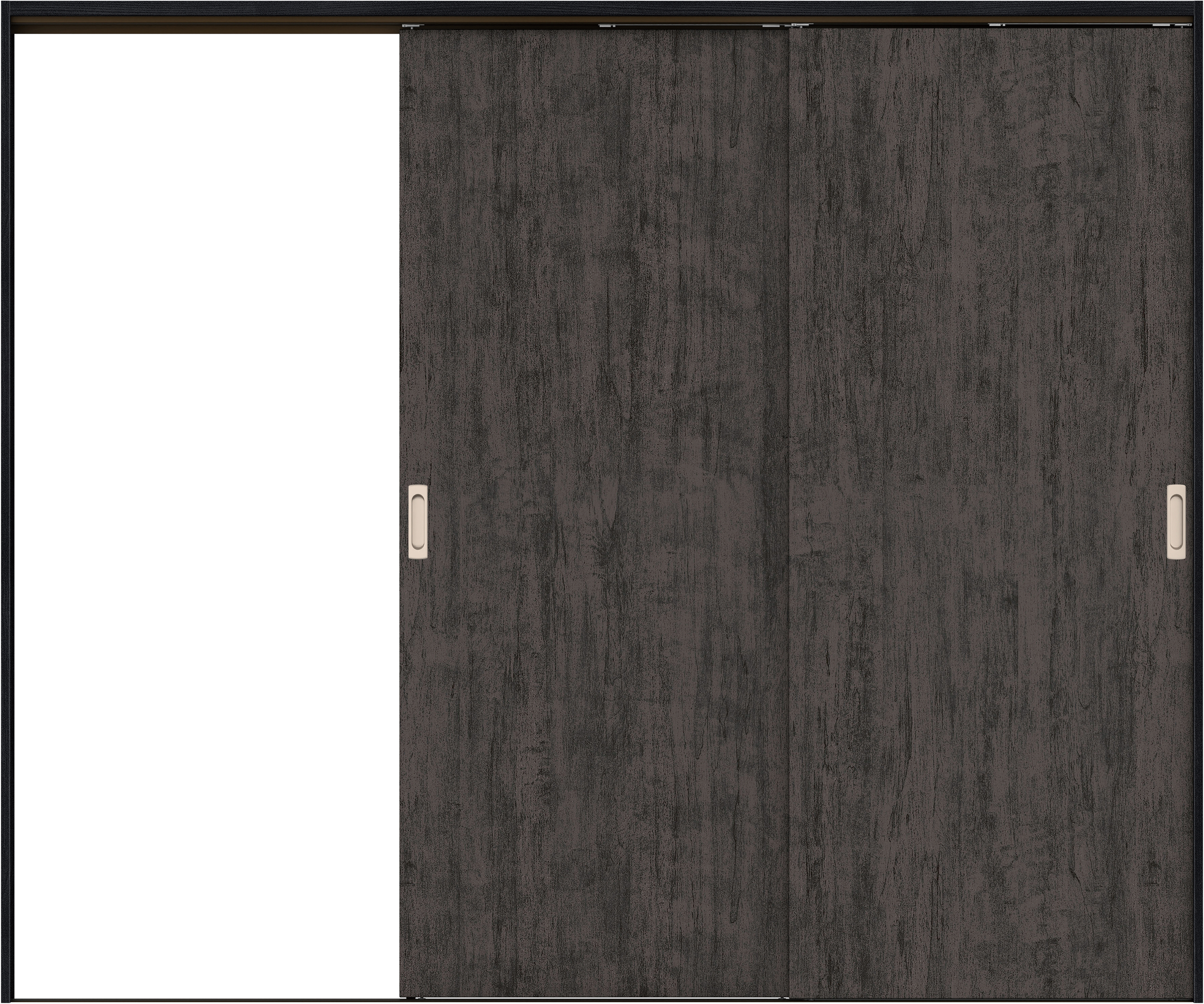 リビングドア　イエリア　吊戸・２枚片引　扉セット　００デザイン　２４３７幅用　２０００高　〈ドライブラック柄〉　左引用　錠なし　ラクラクローズ付用