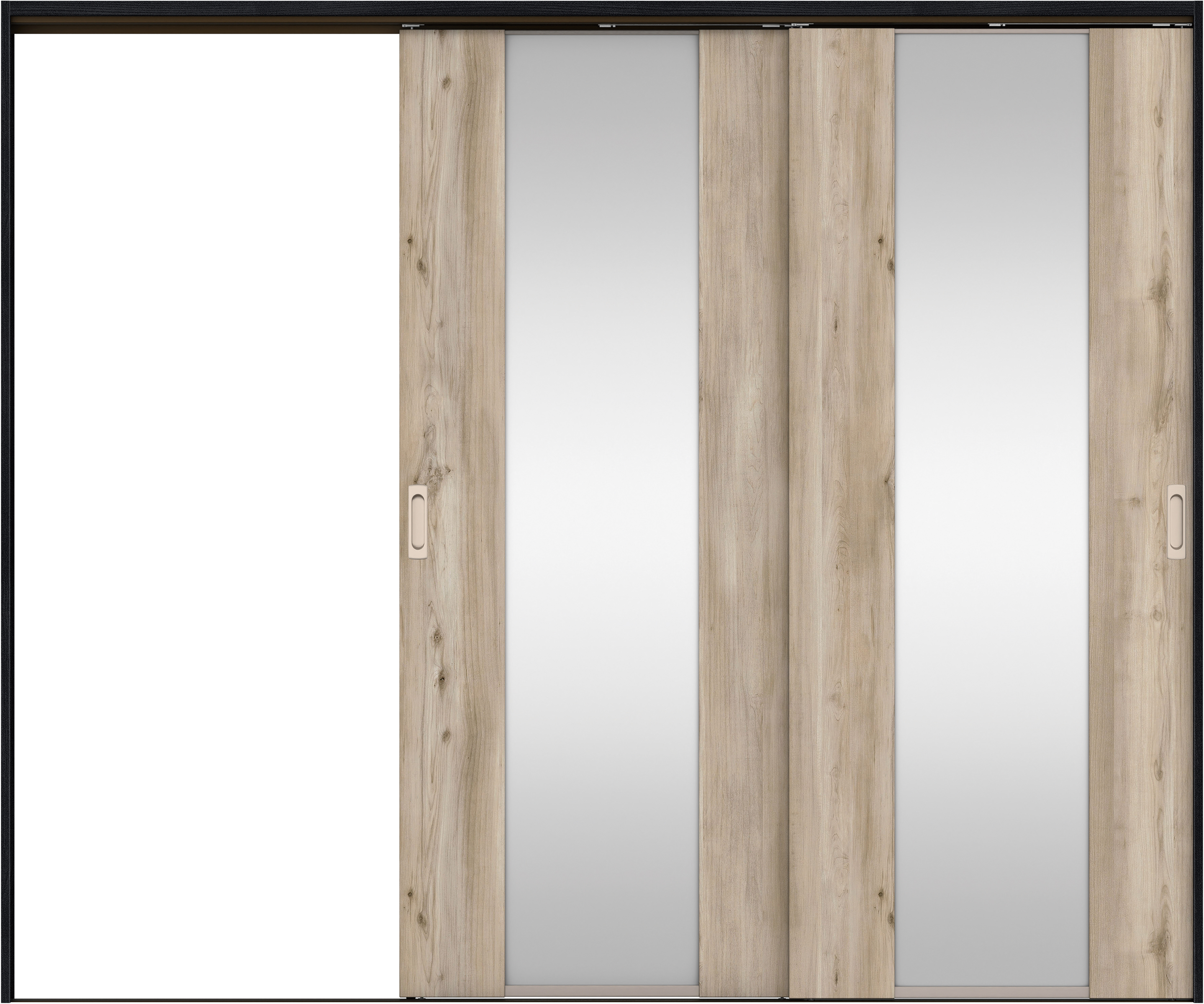 リビングドア　イエリア　吊戸・２枚片引　扉セット　４Ｐデザイン　２４３７幅用　２０００高　〈スモークグレー柄〉　左引用　錠なし　ラクラクローズ付用