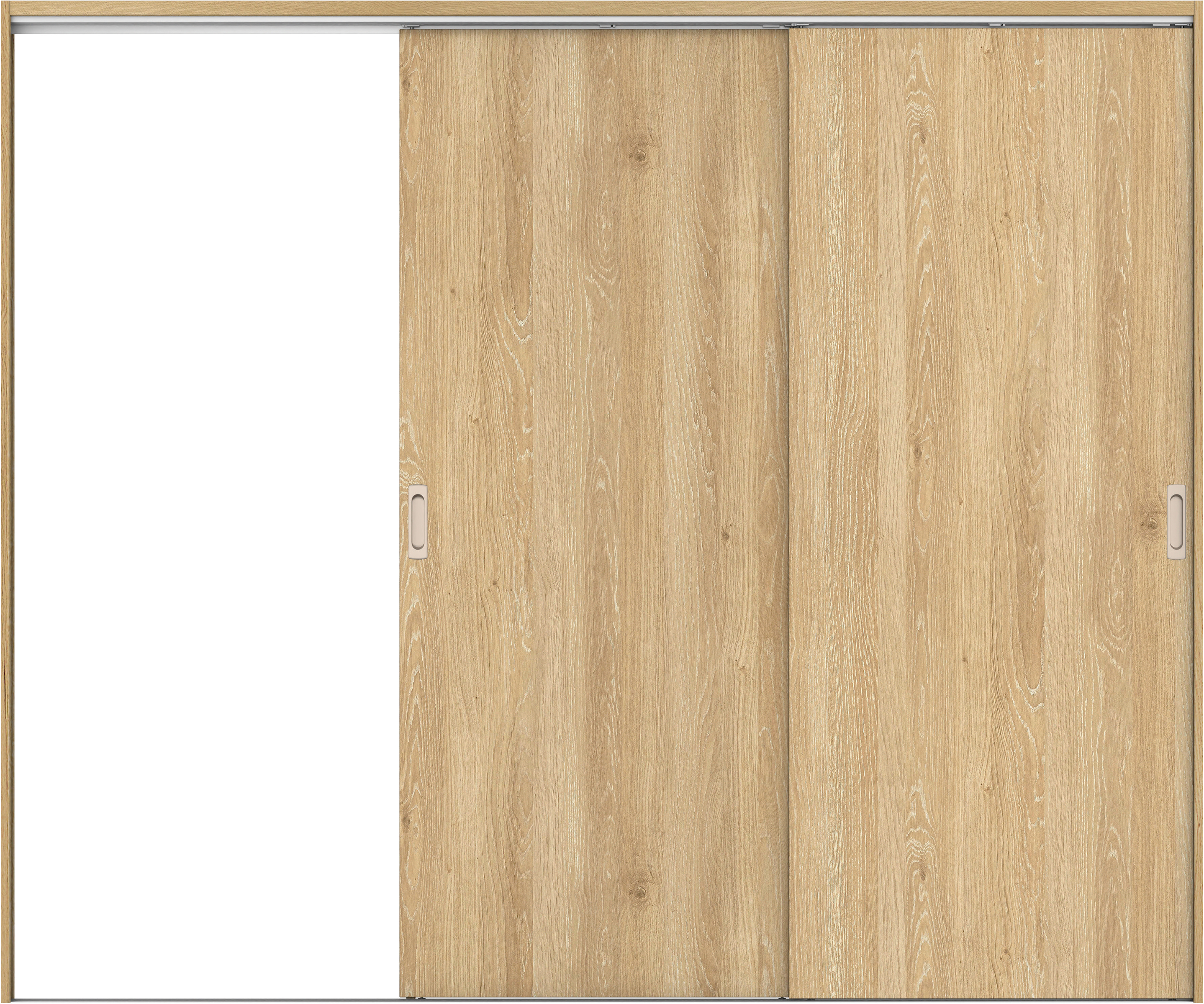 リビングドア　イエリア　吊戸・２枚片引　扉セット　００デザイン　２４３７幅用　２０００高　〈ミルキーオーカー柄〉　左引用　錠なし　ラクラクローズ付用