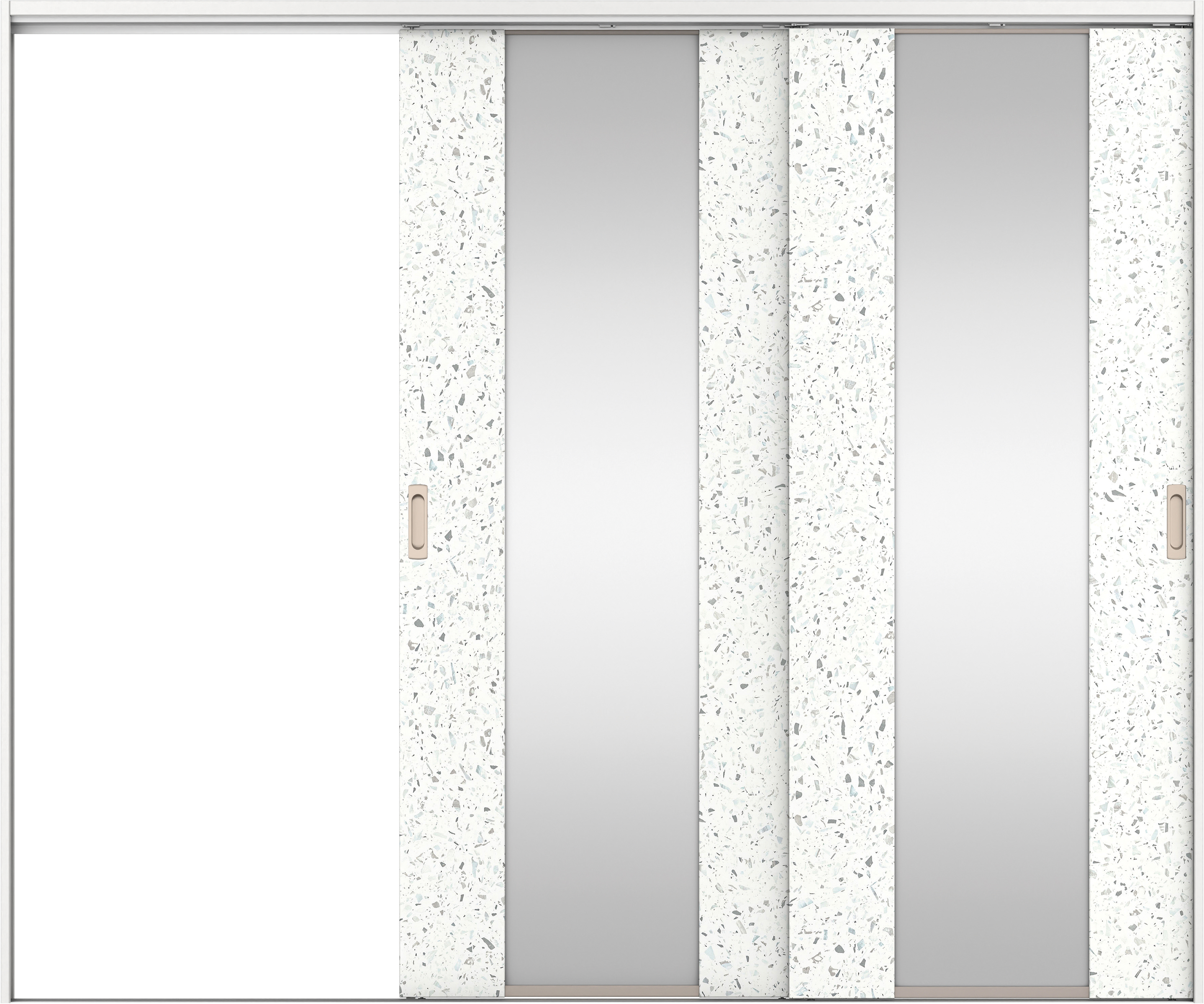 リビングドア　イエリア　吊戸・２枚片引　扉セット　４Ｐデザイン　２４３７幅用　２０００高　〈テラゾホワイト柄〉　左引用　錠なし　ラクラクローズ付用