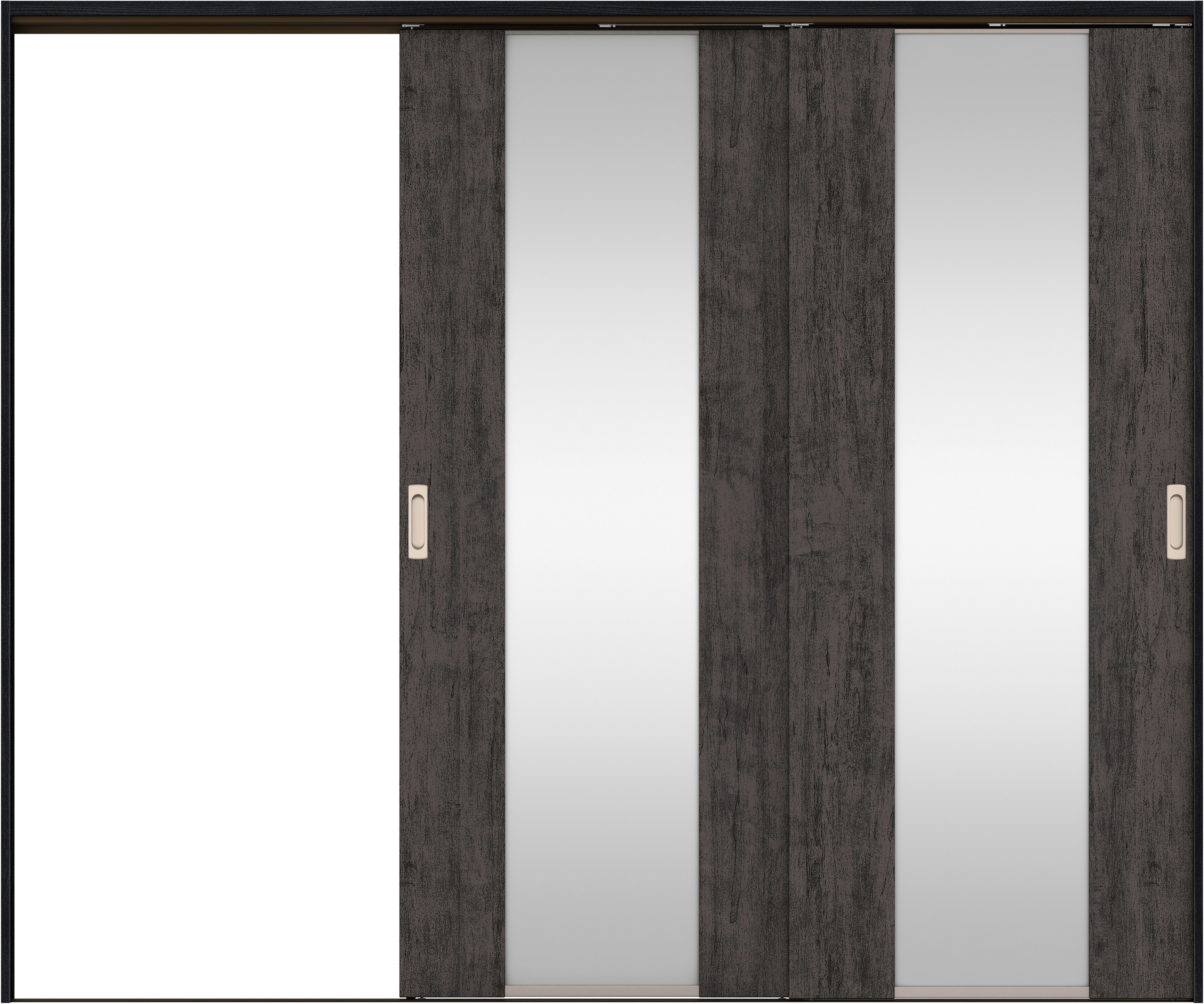 リビングドア　イエリア　吊戸・２枚片引　扉セット　４Ｐデザイン　２４３７幅用　２０００高　〈ドライブラック柄〉　左引用　錠なし　ラクラクローズ付用