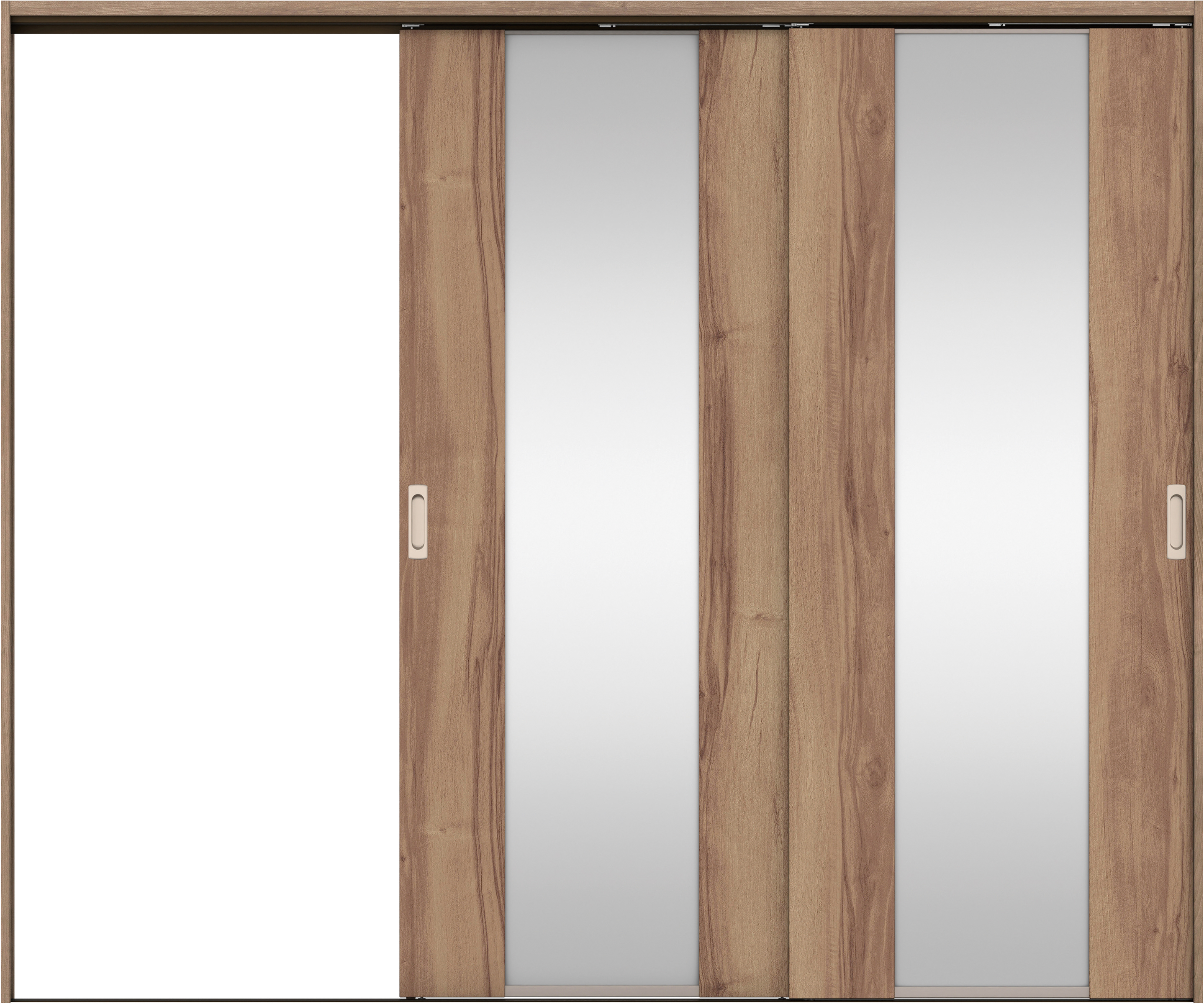 リビングドア　イエリア　吊戸・２枚片引　扉セット　４Ｐデザイン　２４３７幅用　２０００高　〈バームブラウン柄〉　左引用　錠なし　ラクラクローズ付用