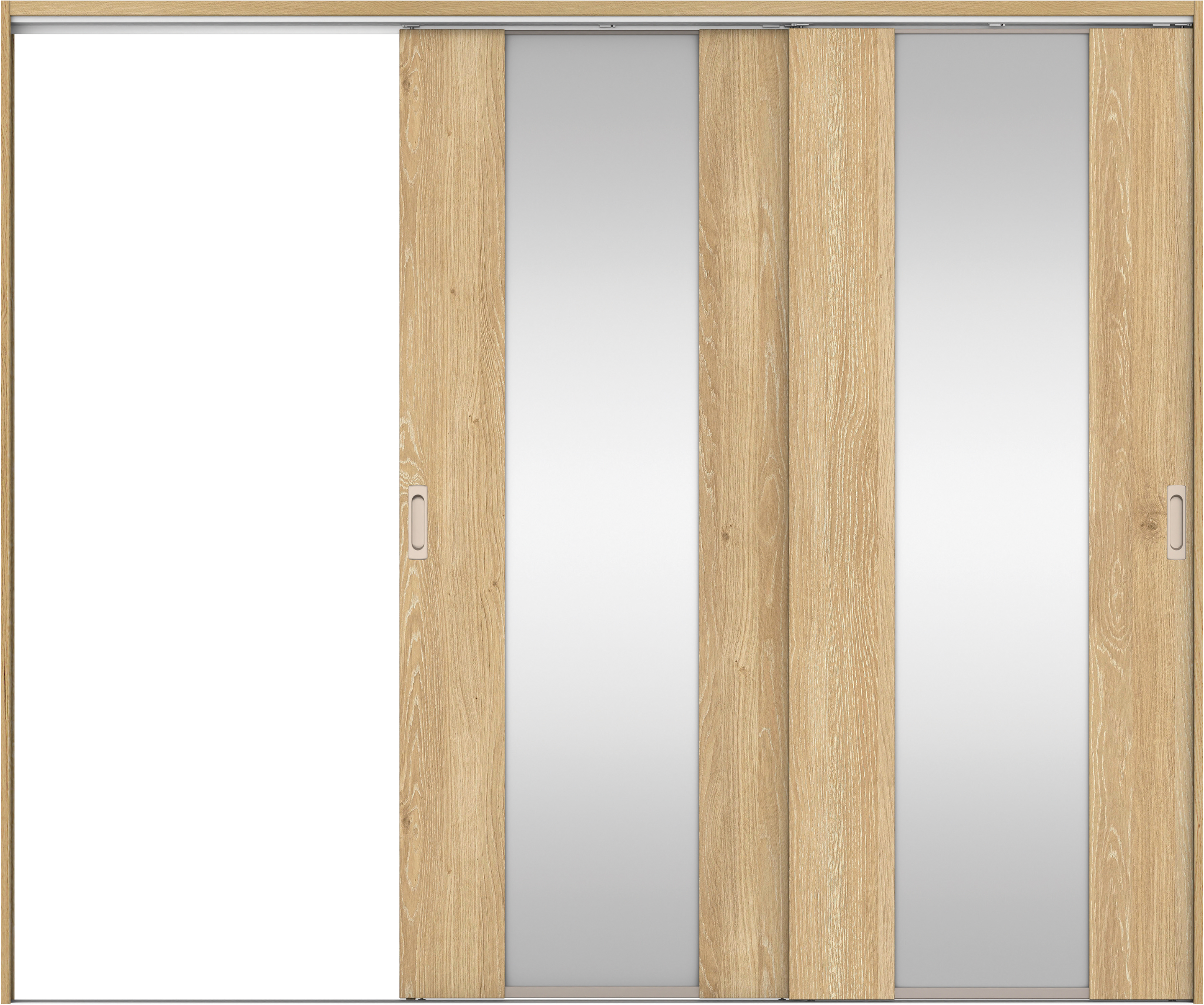 リビングドア　イエリア　吊戸・２枚片引　扉セット　４Ｐデザイン　２４３７幅用　２０００高　〈ミルキーオーカー柄〉　左引用　錠なし　ラクラクローズ付用