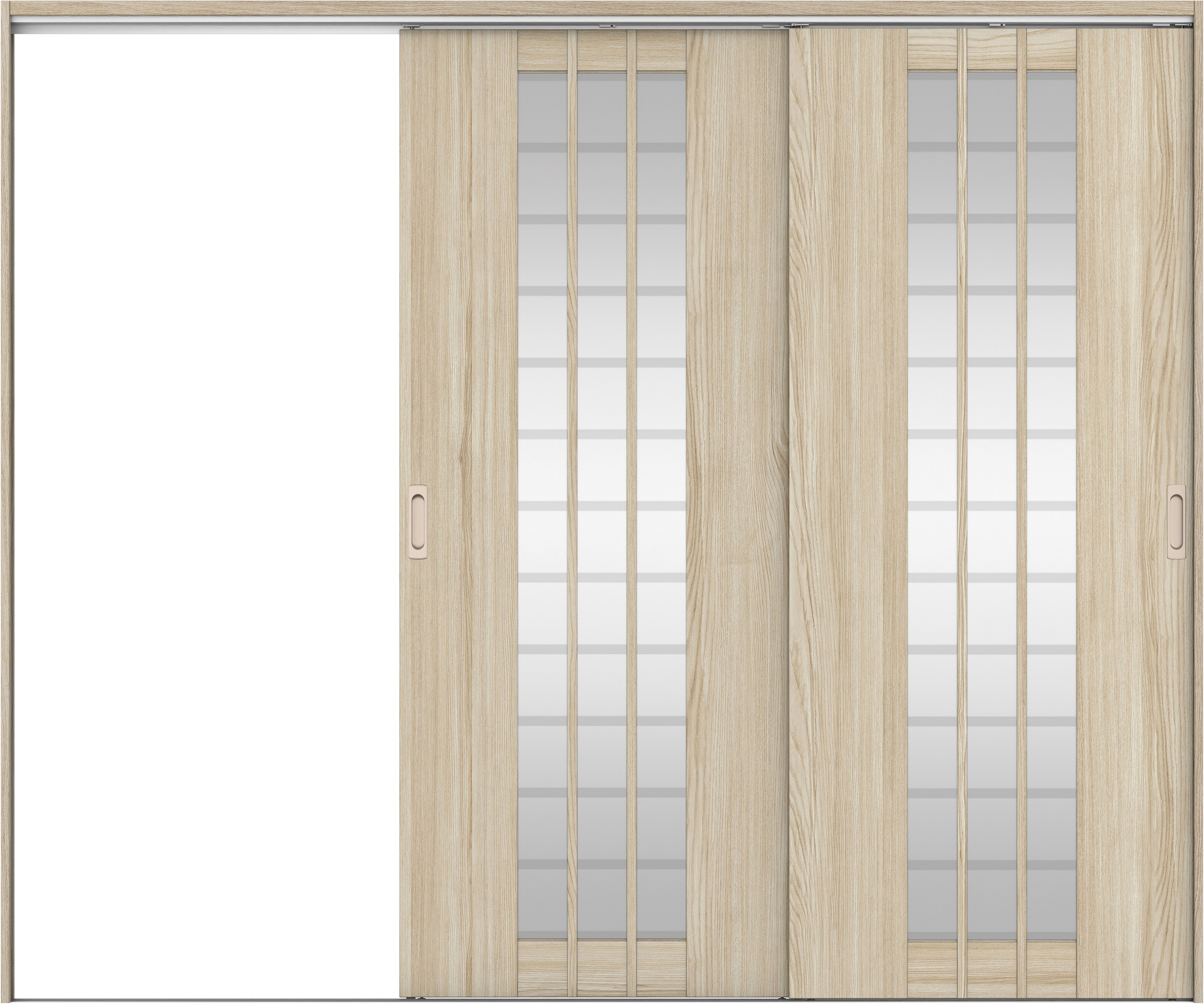 リビングドア　イエリア　吊戸・２枚片引　扉セット　４Ｓデザイン　２４３７幅用　２０００高　〈ソフトグレージュ柄〉　左引用　錠なし　ラクラクローズ付用