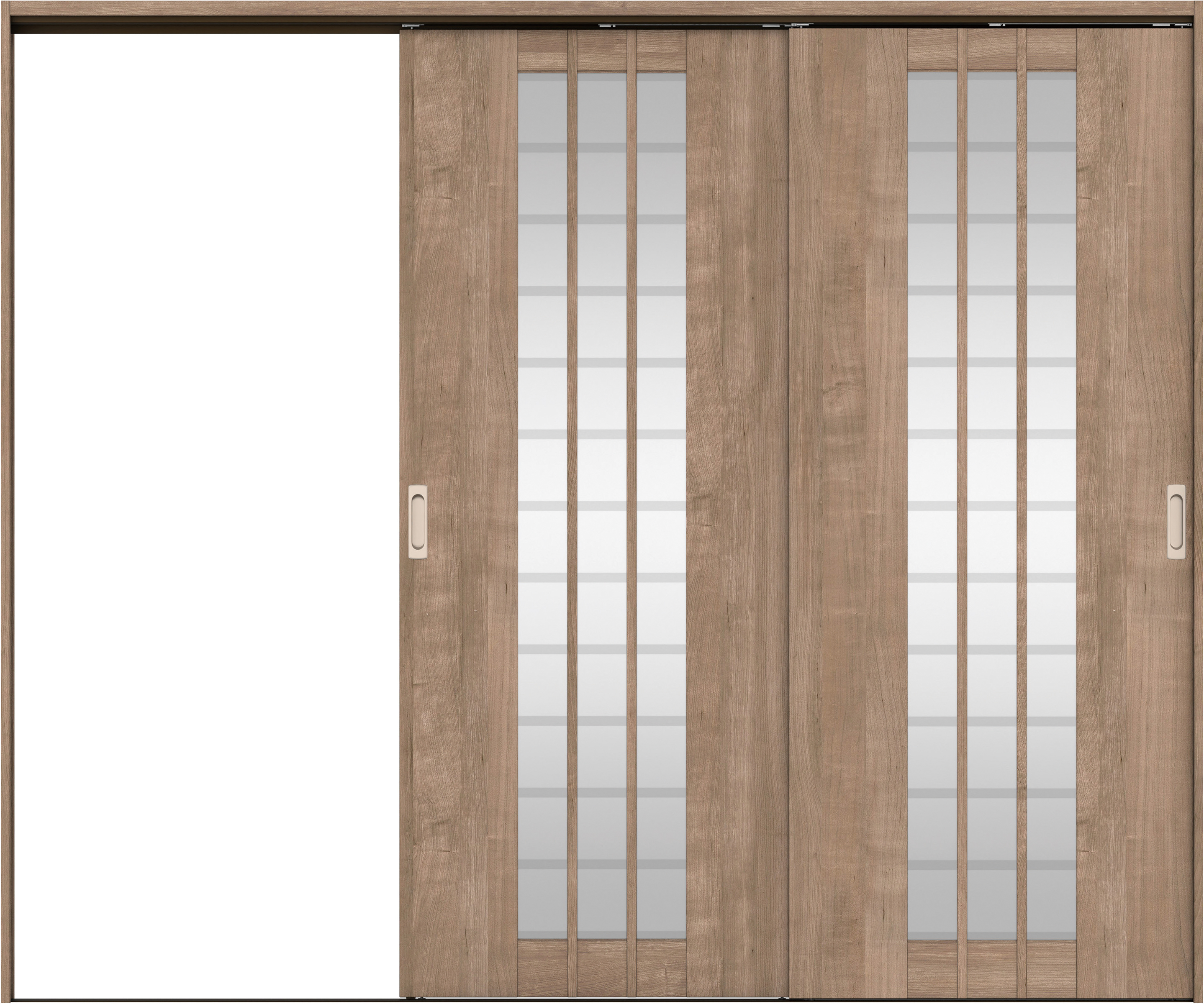 リビングドア　イエリア　吊戸・２枚片引　扉セット　４Ｓデザイン　２４３７幅用　２０００高　〈トープグレー柄〉　左引用　錠なし　ラクラクローズ付用