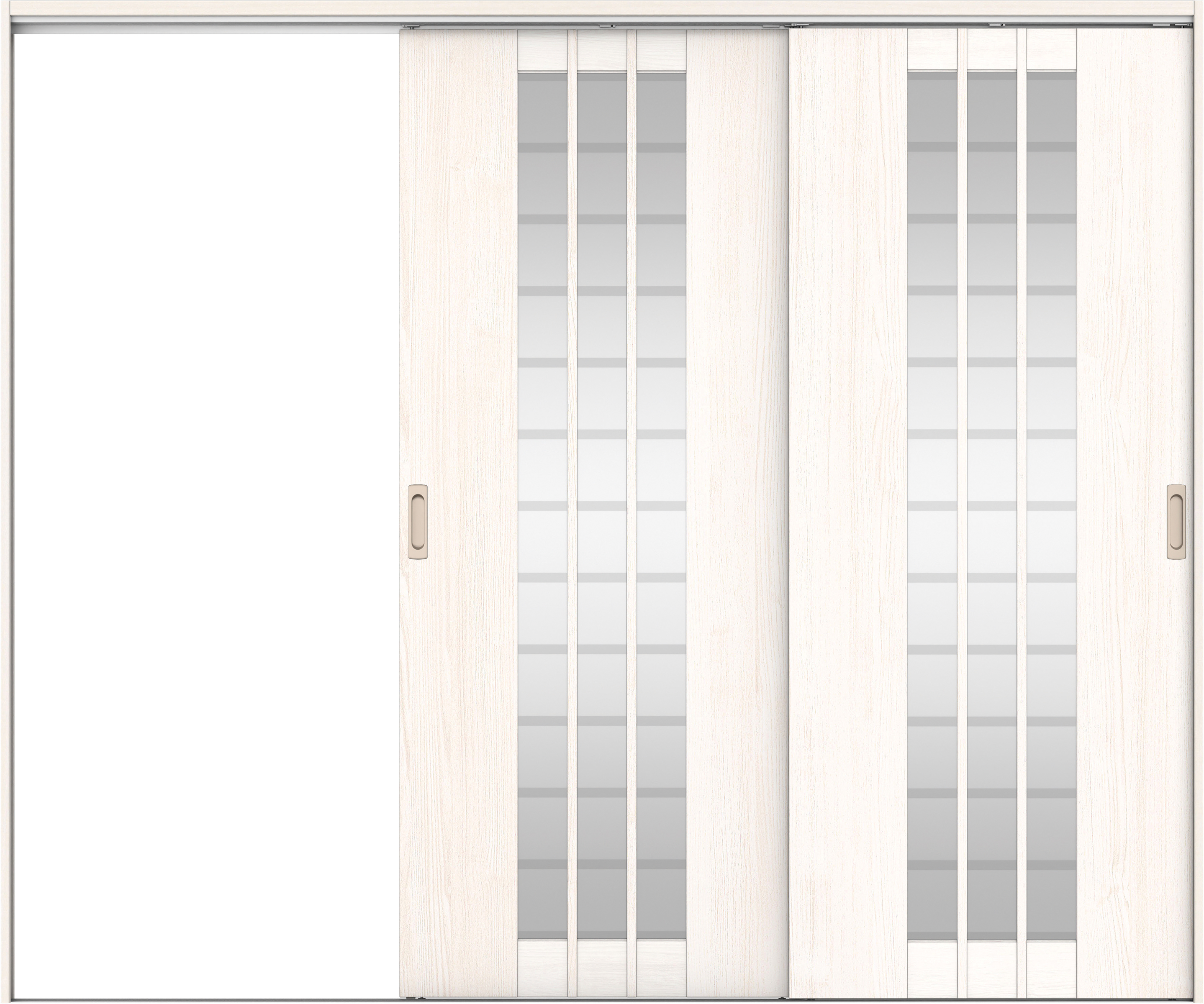 リビングドア　イエリア　吊戸・２枚片引　扉セット　４Ｓデザイン　２４３７幅用　２０００高　〈ネオホワイト柄〉　左引用　錠なし　ラクラクローズ付用