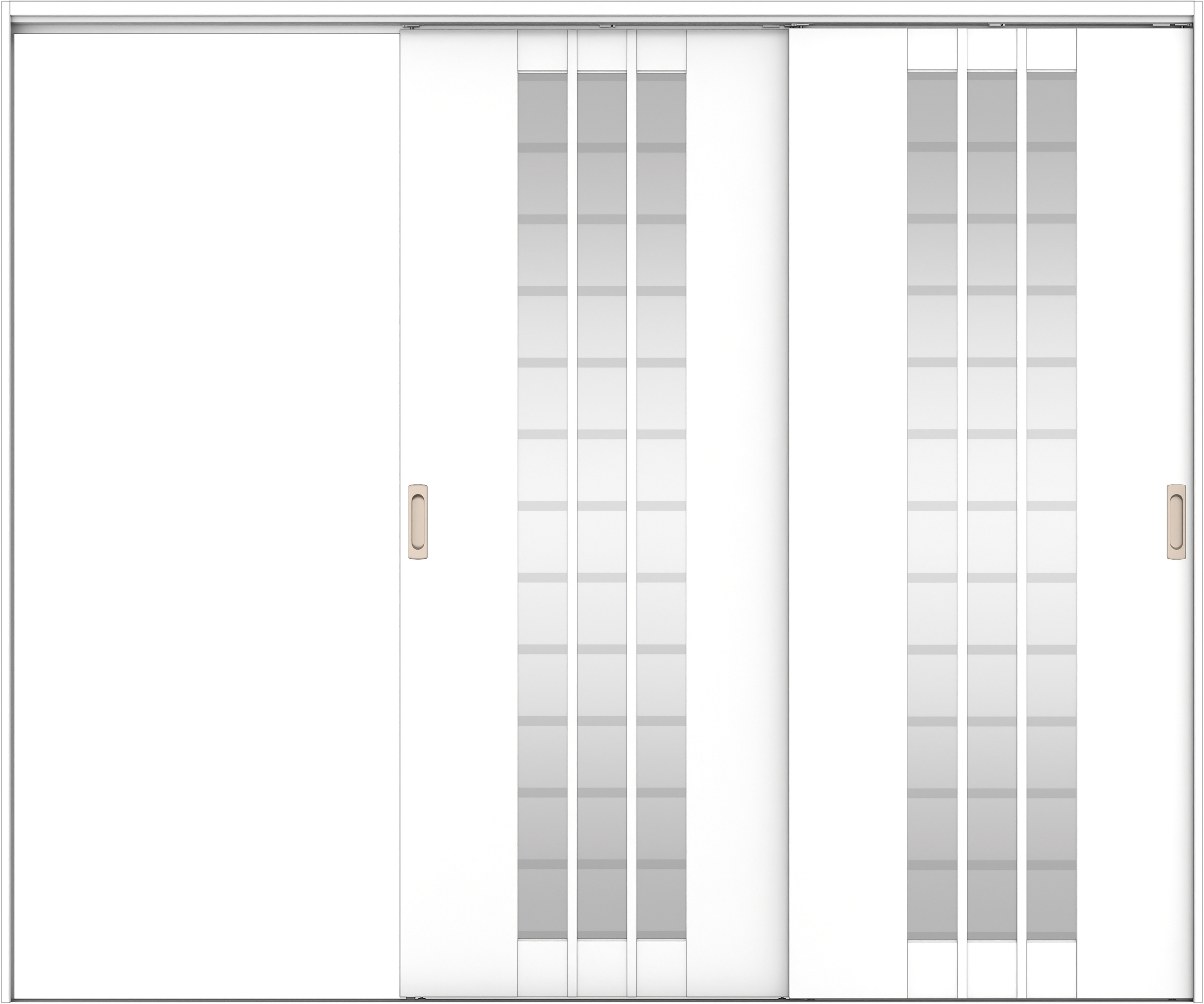 リビングドア　イエリア　吊戸・２枚片引　扉セット　４Ｓデザイン　２４３７幅用　２０００高　〈パウダーホワイト柄〉　左引用　錠なし　ラクラクローズ付用