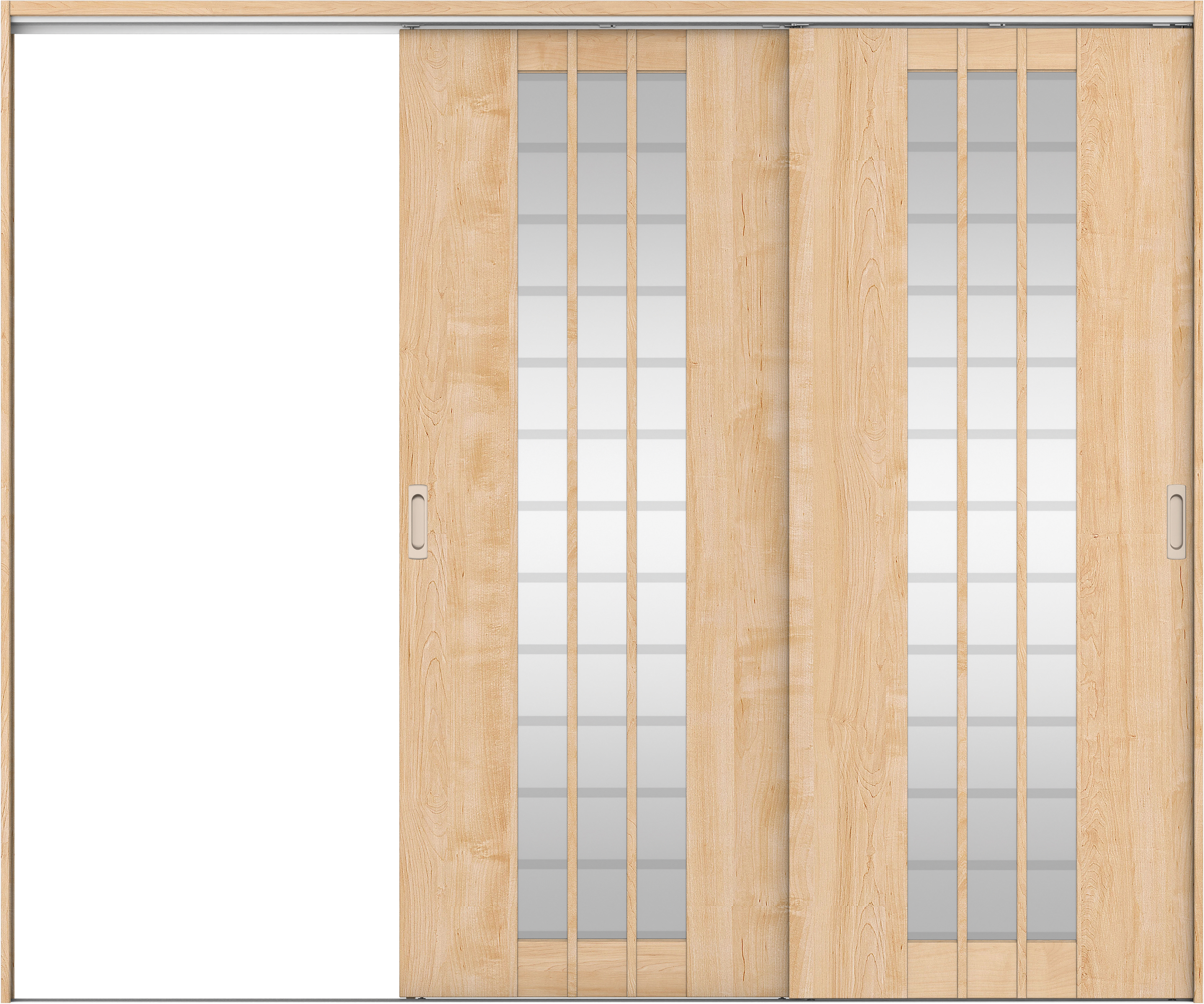 リビングドア　イエリア　吊戸・２枚片引　扉セット　４Ｓデザイン　２４３７幅用　２０００高　〈ミルベージュ柄〉　左引用　錠なし　ラクラクローズ付用