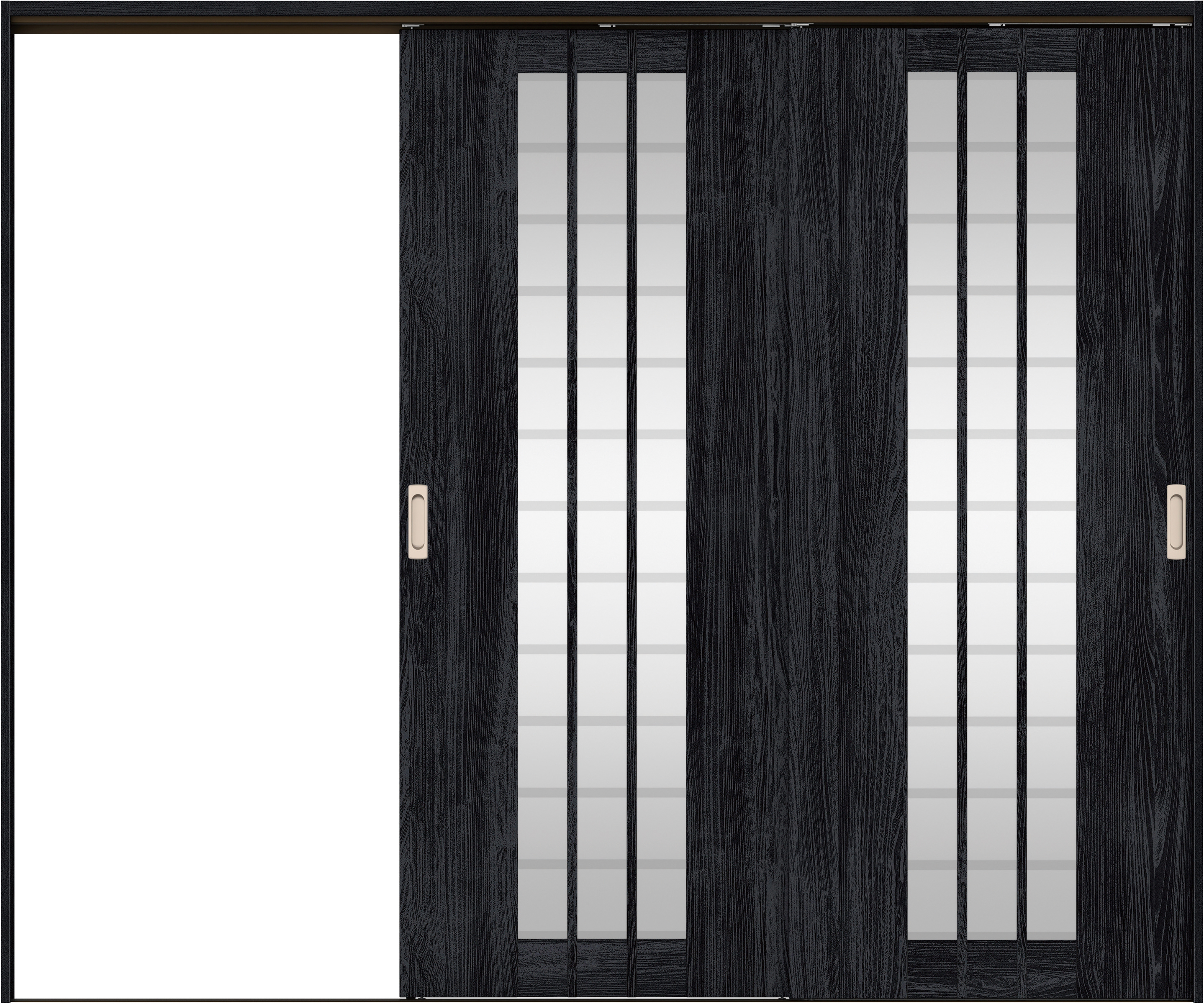 リビングドア　イエリア　吊戸・２枚片引　扉セット　４Ｓデザイン　２４３７幅用　２０００高　〈モスブラック柄〉　左引用　錠なし　ラクラクローズ付用