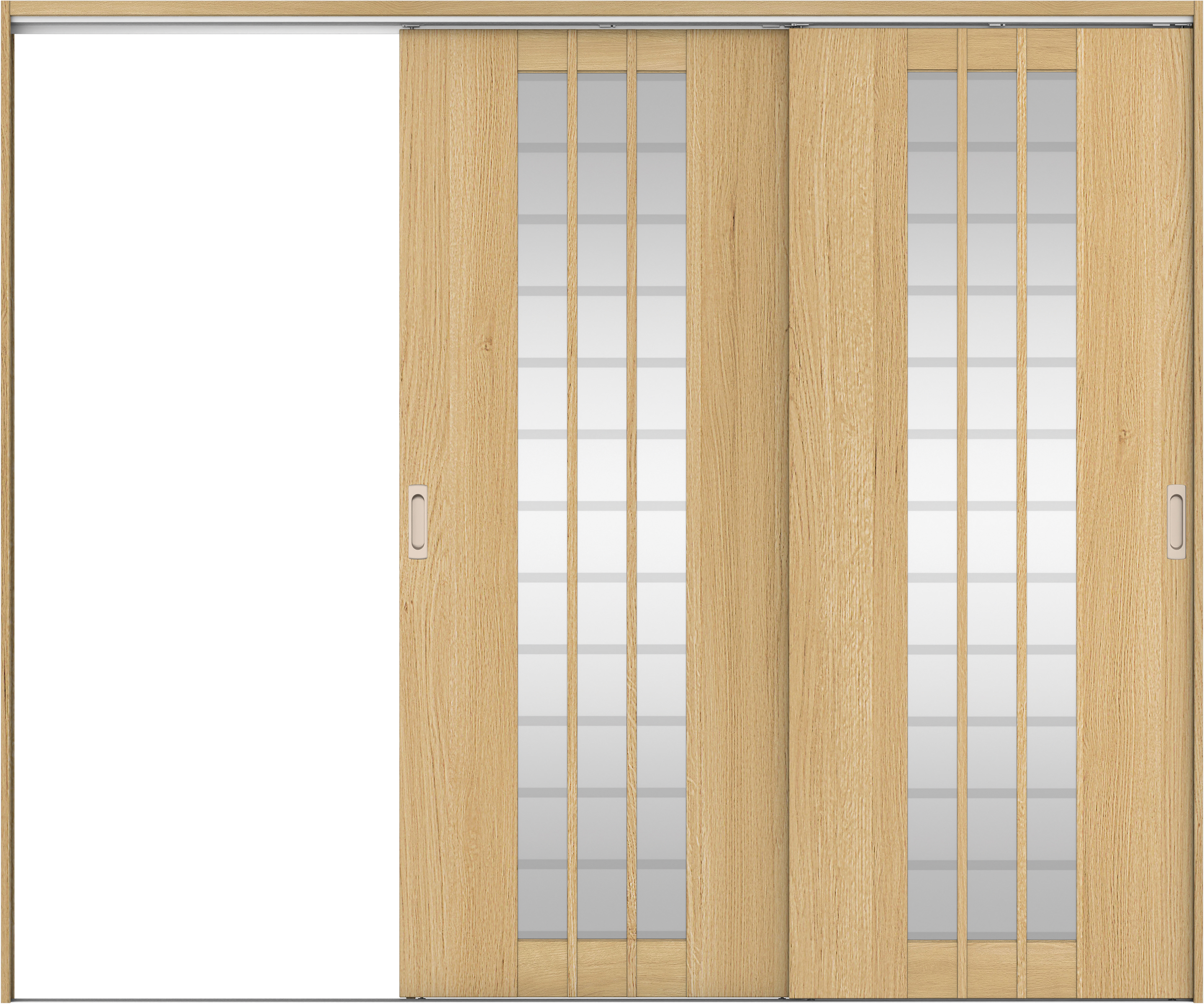リビングドア　イエリア　吊戸・２枚片引　扉セット　４Ｓデザイン　２４３７幅用　２０００高　〈ライトオーカー柄〉　左引用　錠なし　ラクラクローズ付用