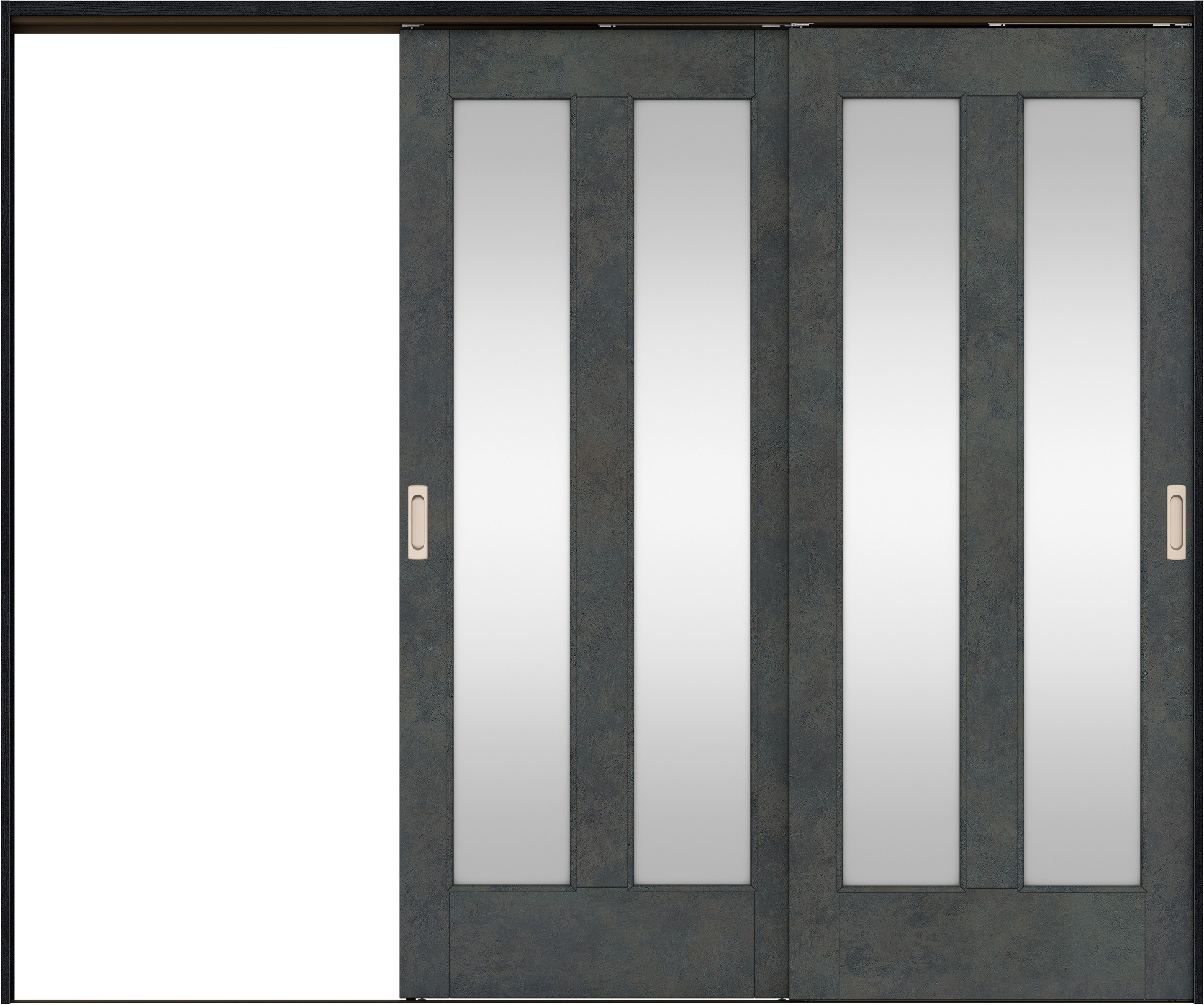 リビングドア　イエリア　吊戸・２枚片引　扉セット　０６デザイン　２４３７幅用　２０００高　〈アイアンブラック柄〉　左引用　錠なし　ラクラクローズ付用